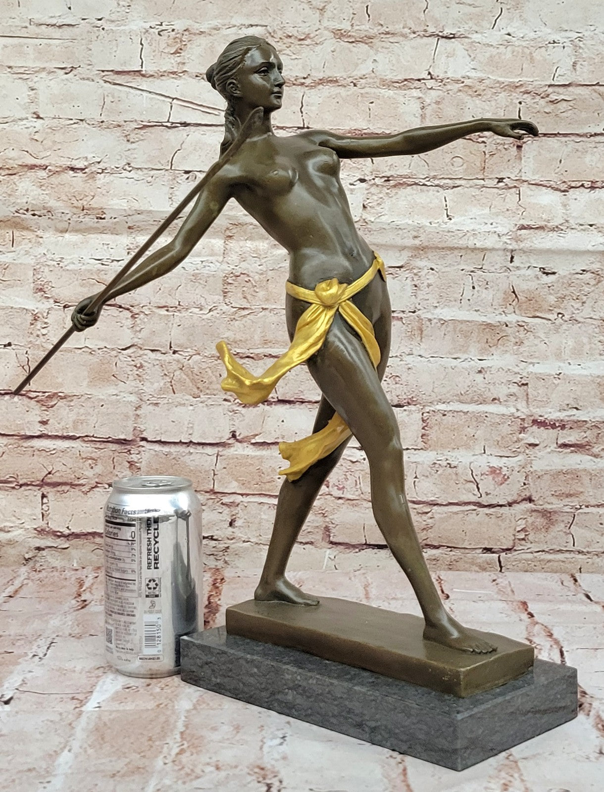 Handcrafted bronze sculpture SALE Huntre Hunter Diana Gilt Female Nude Deco Art