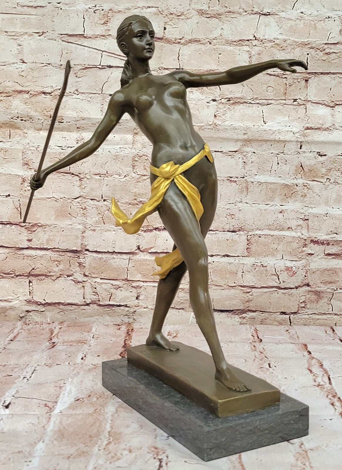 Handcrafted bronze sculpture SALE Huntre Hunter Diana Gilt Female Nude Deco Art