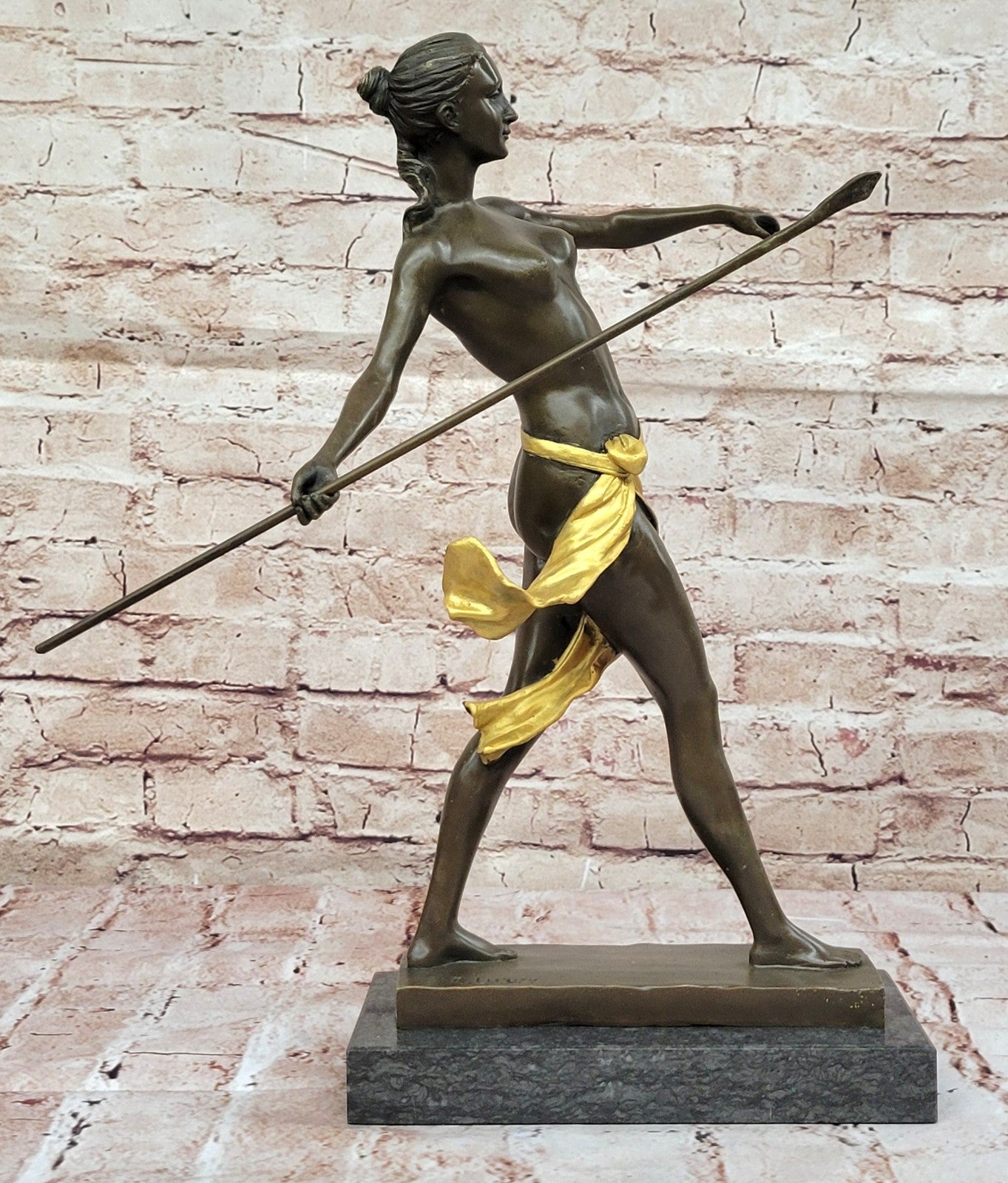 Handcrafted bronze sculpture SALE Huntre Hunter Diana Gilt Female Nude Deco Art