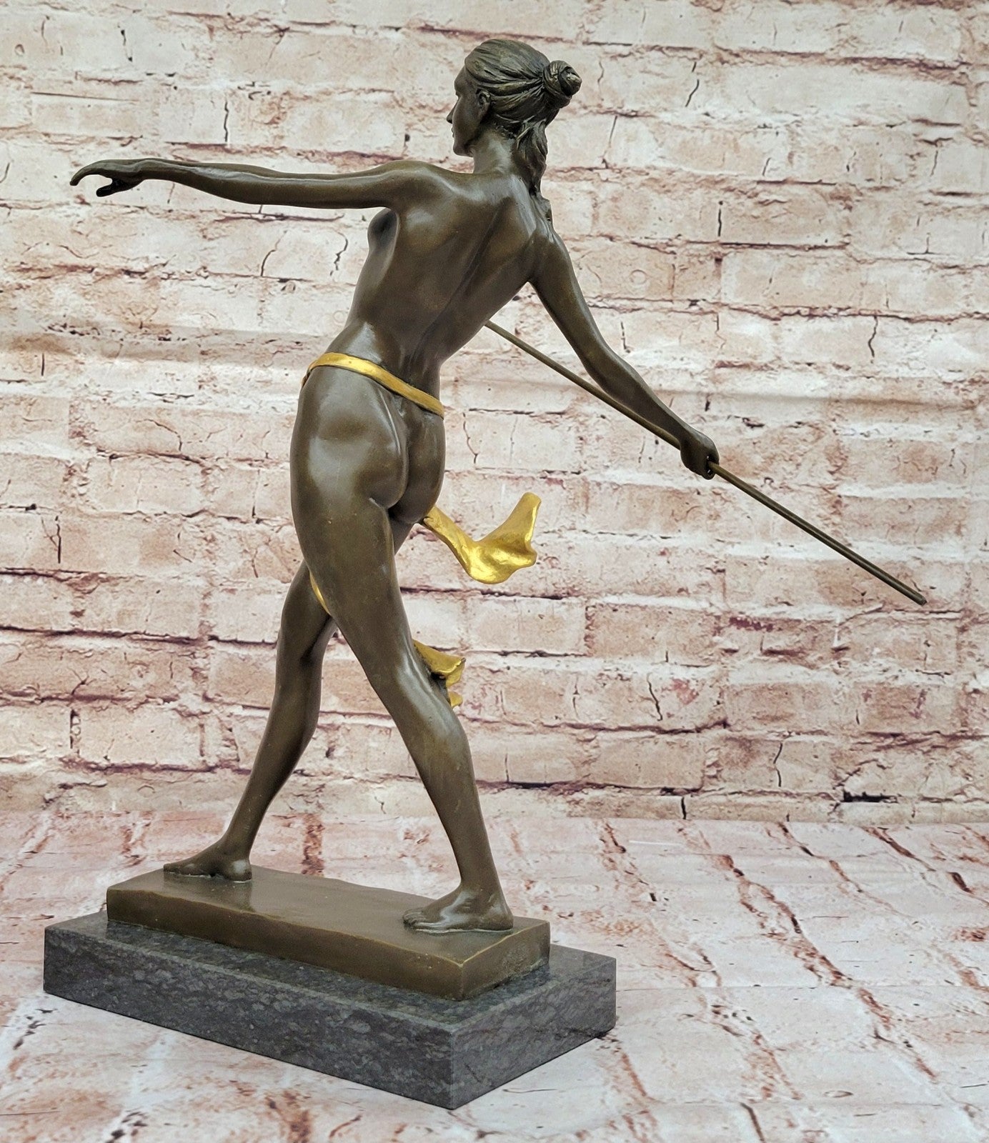 Handcrafted bronze sculpture SALE Huntre Hunter Diana Gilt Female Nude Deco Art