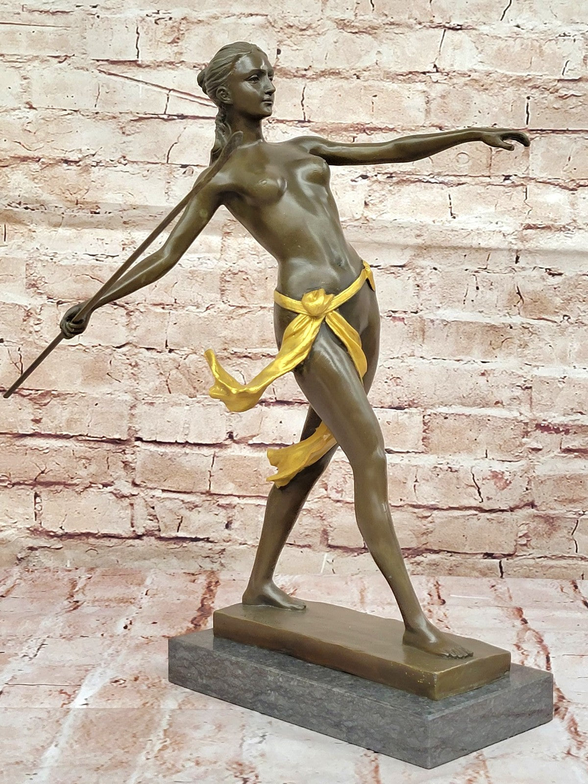 Handcrafted bronze sculpture SALE Huntre Hunter Diana Gilt Female Nude Deco Art