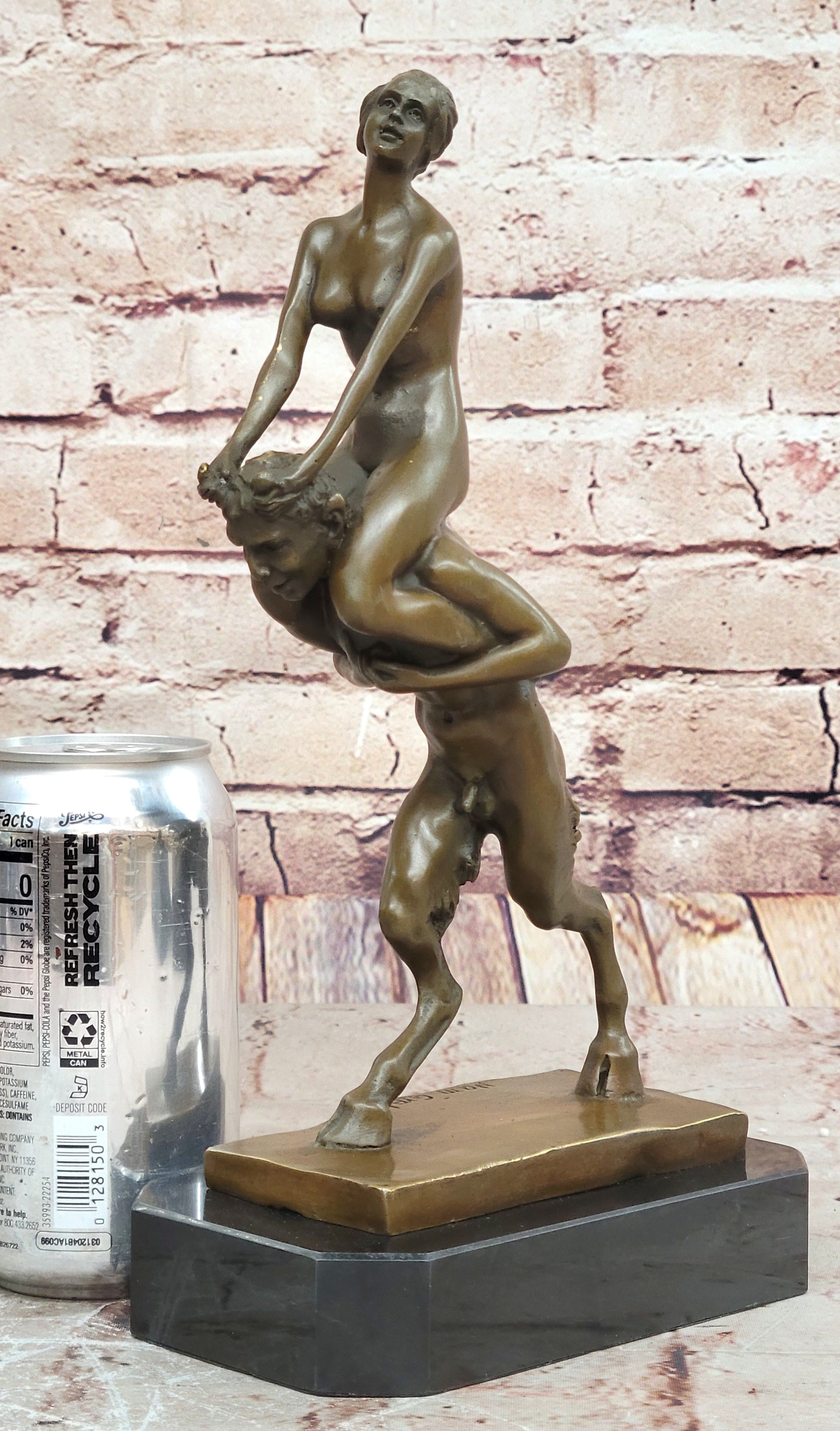 Signed Franz Bergman Bronze: Female & Satyr Erotic Nude Art, Handcrafted Figurine