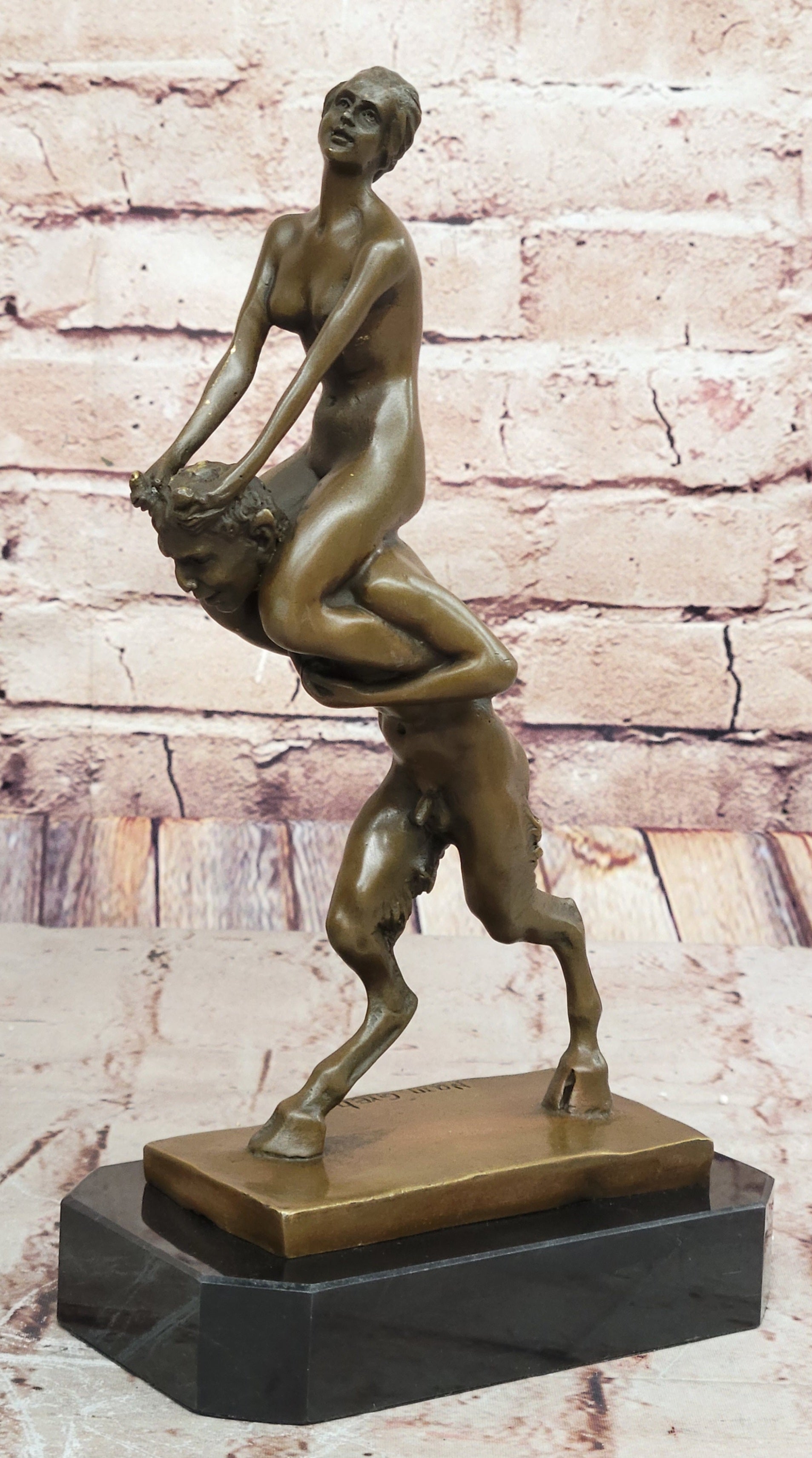 Signed Franz Bergman Bronze: Female & Satyr Erotic Nude Art, Handcrafted Figurine