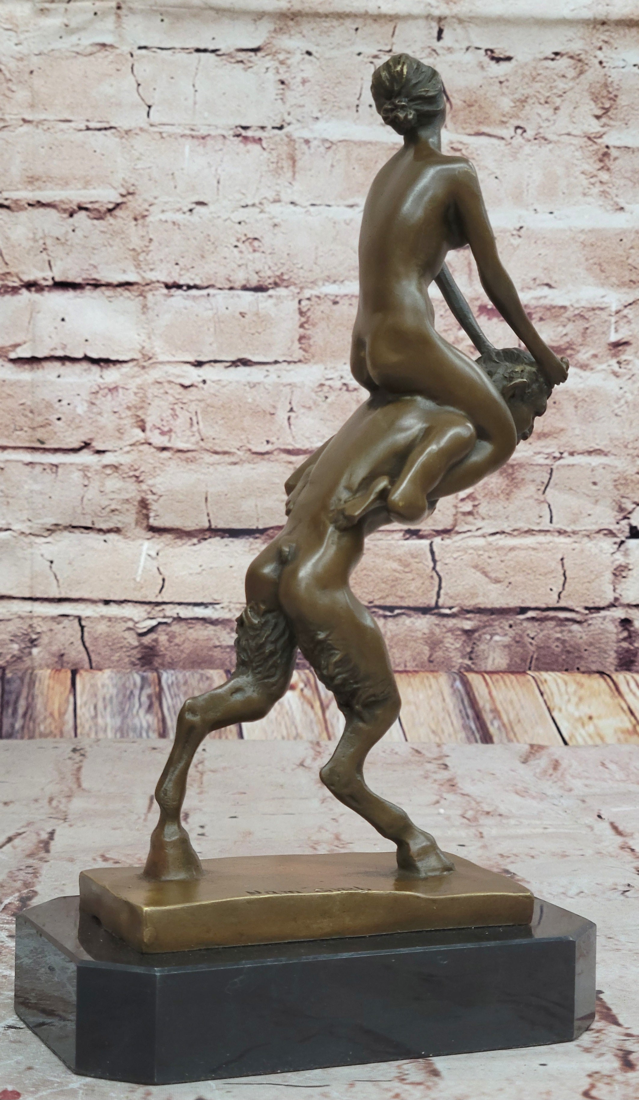 Signed Franz Bergman Bronze: Female & Satyr Erotic Nude Art, Handcrafted Figurine