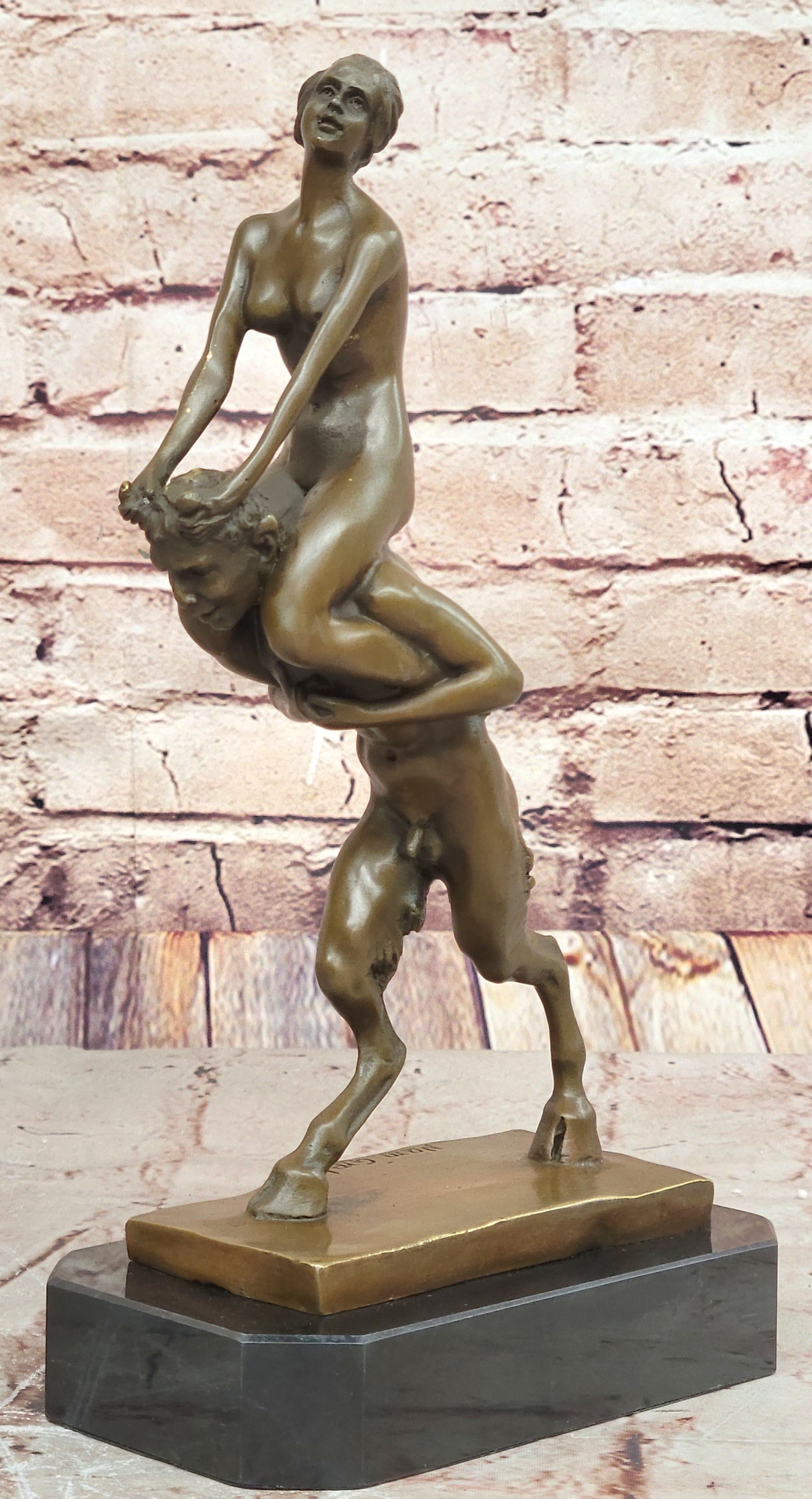 Signed Franz Bergman Bronze: Female & Satyr Erotic Nude Art, Handcrafted Figurine
