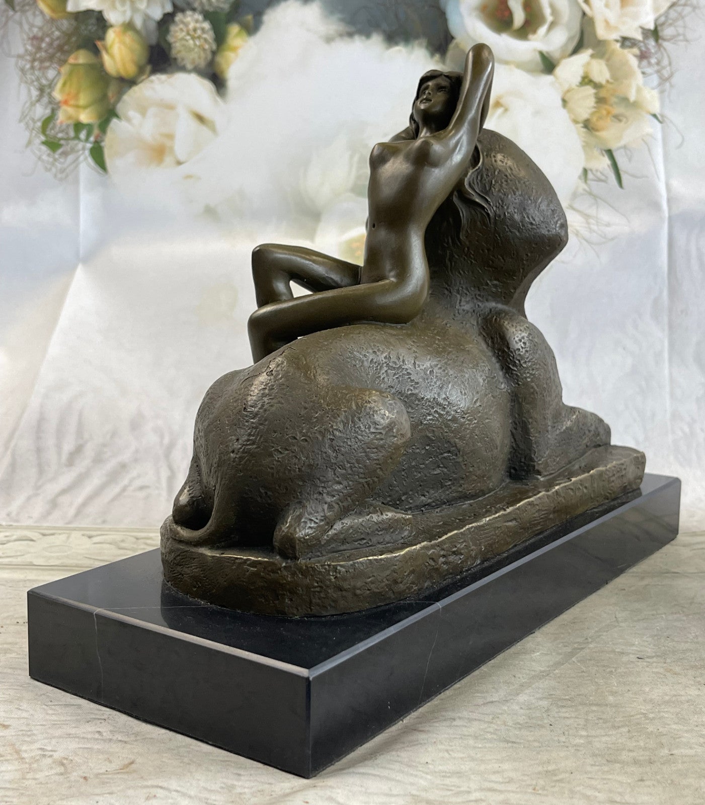 Handcrafted bronze sculpture SALE Nymph Nude Herlinger By Nouveau Art French