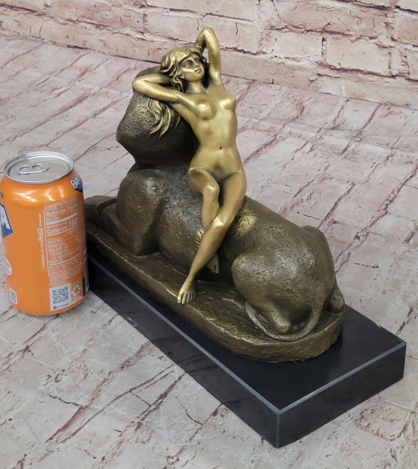 Handcrafted bronze sculpture Nude Myth Creature Sphinx Famous Pyramid Egyptian