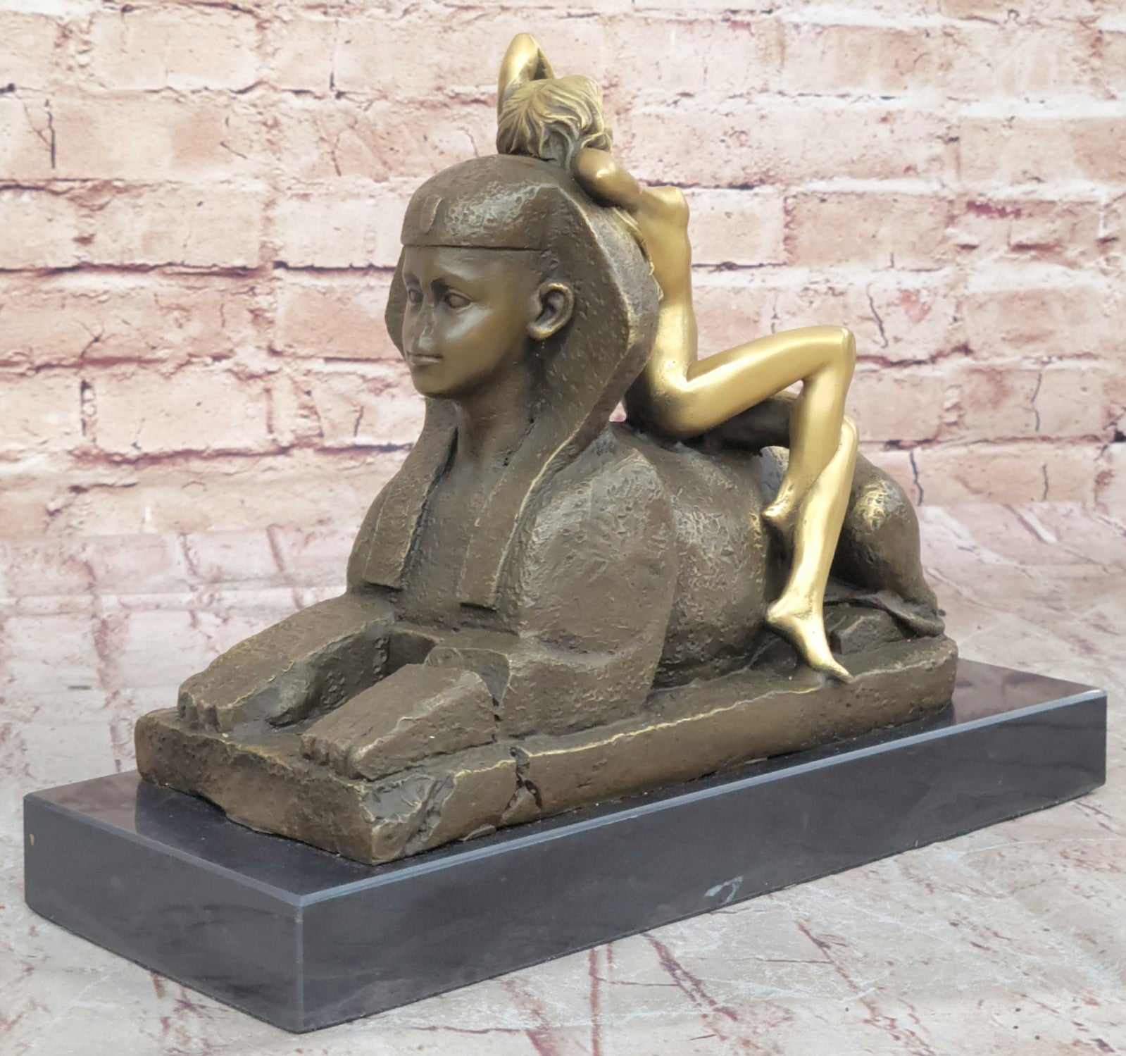 Handcrafted bronze sculpture Nude Myth Creature Sphinx Famous Pyramid Egyptian