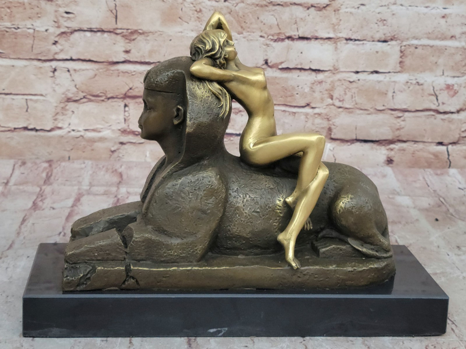 Handcrafted bronze sculpture Nude Myth Creature Sphinx Famous Pyramid Egyptian