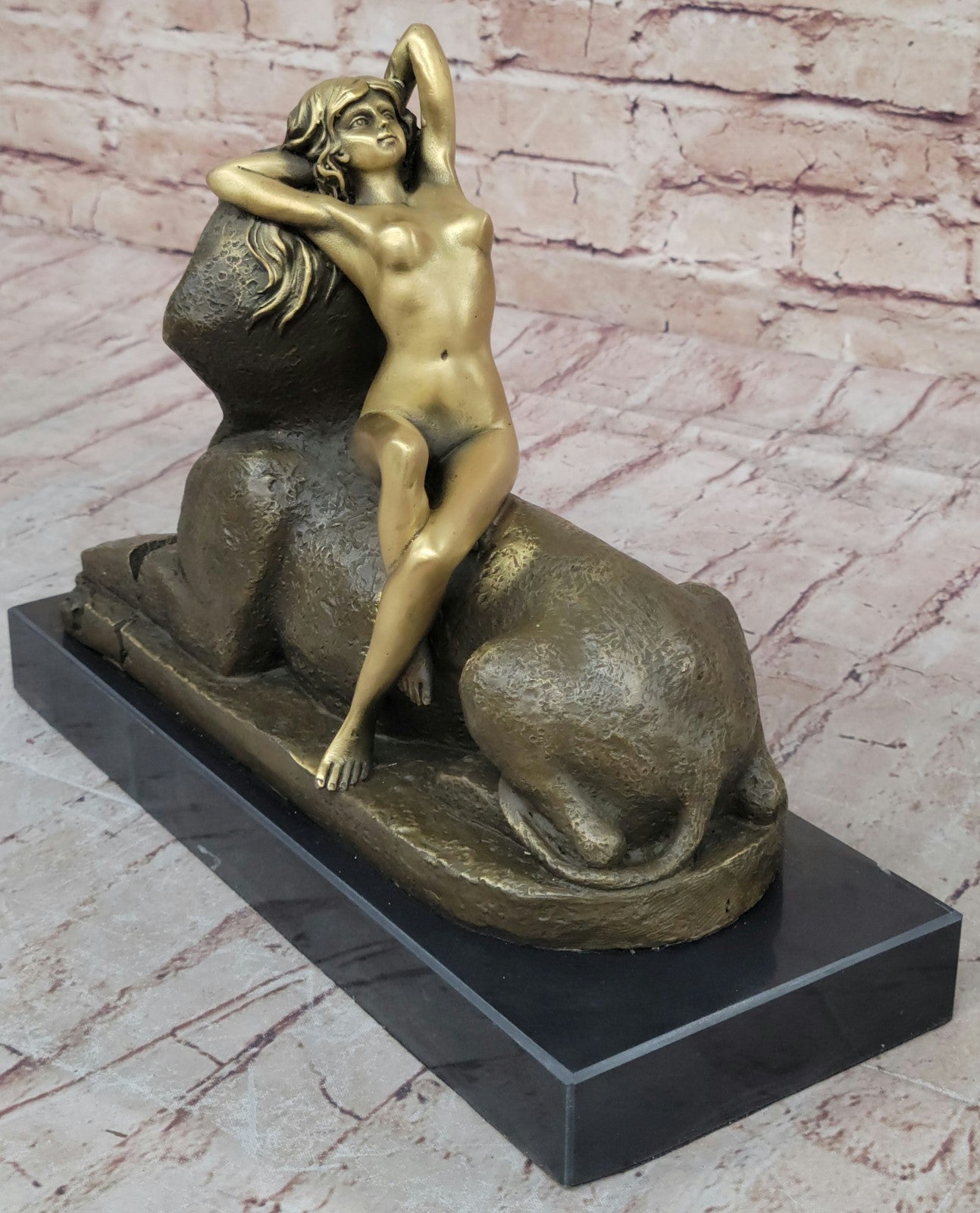 Handcrafted bronze sculpture Nude Myth Creature Sphinx Famous Pyramid Egyptian