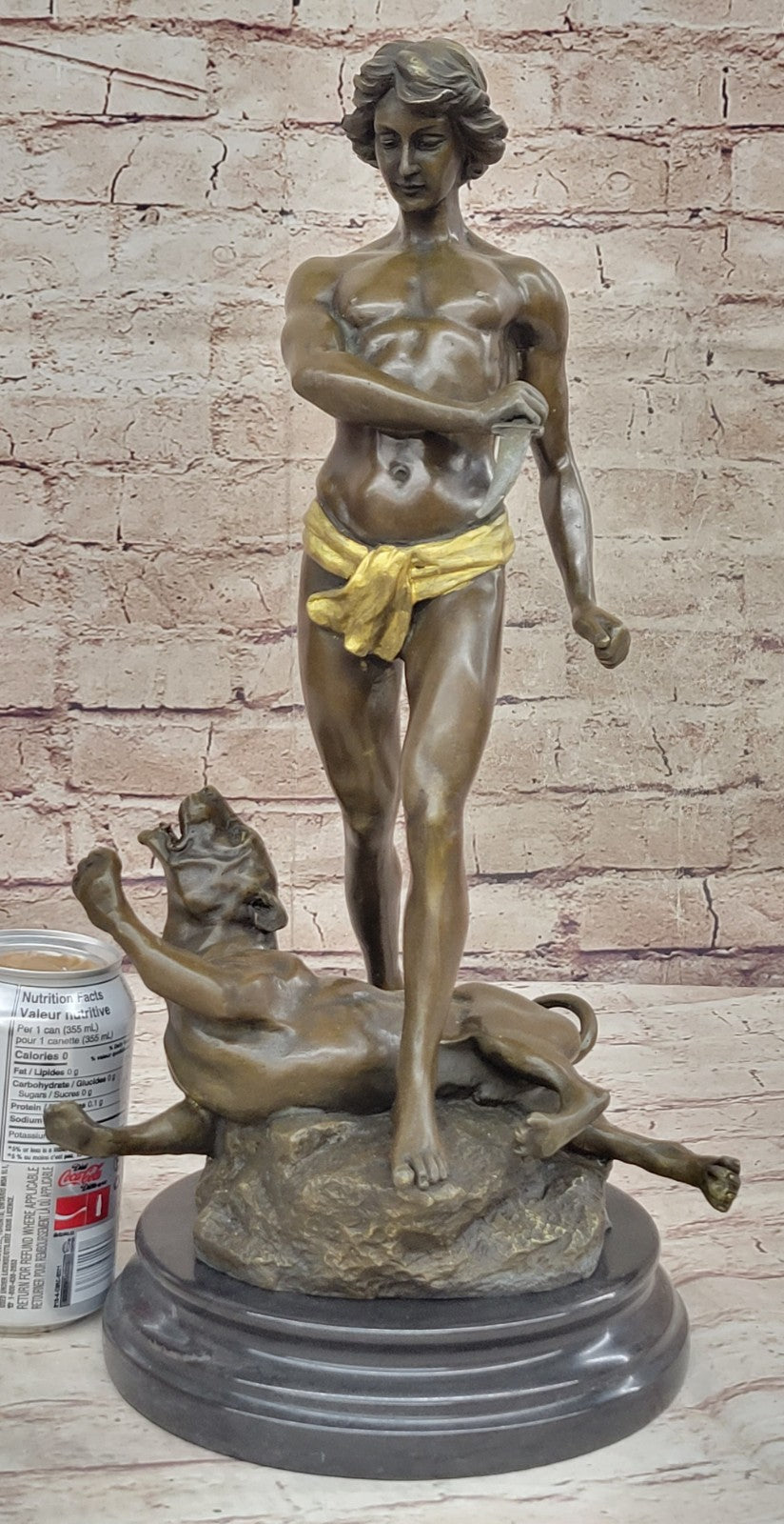 Handcrafted bronze sculpture SALE Leopard Killing Tarzan Young Patina Gold