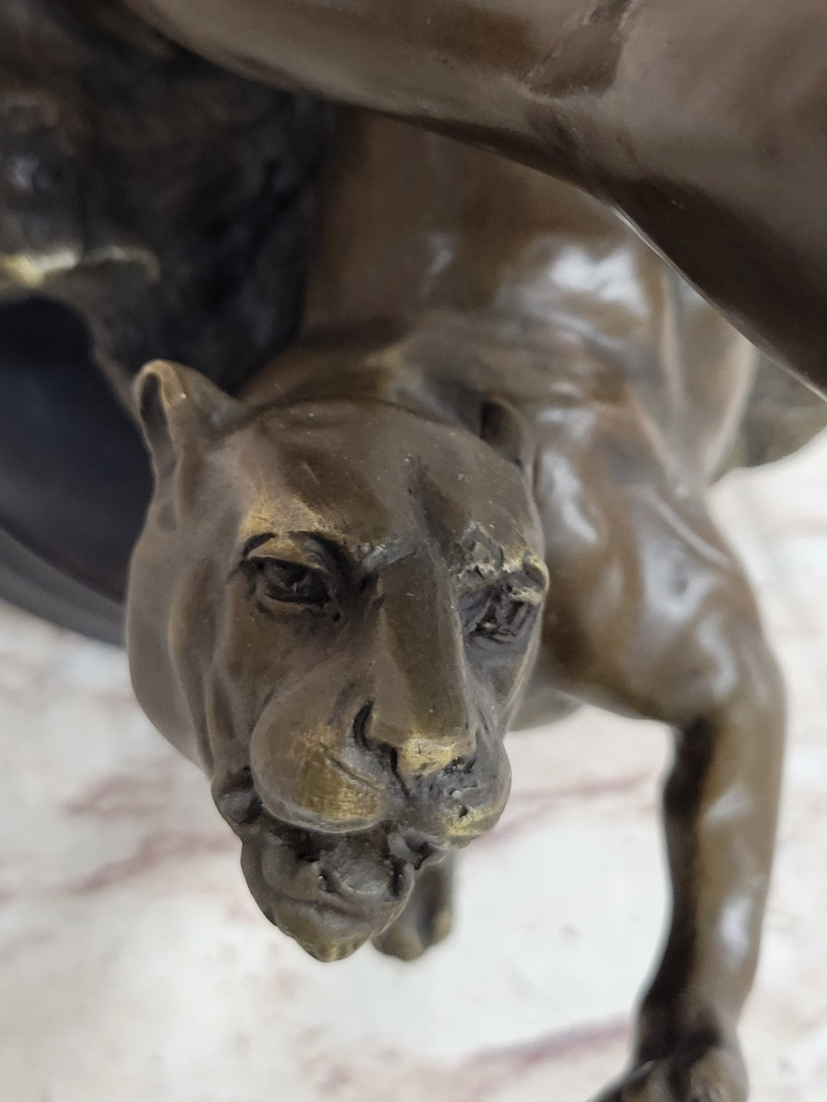 Handcrafted bronze sculpture SALE Leopard Killing Tarzan Young Patina Gold