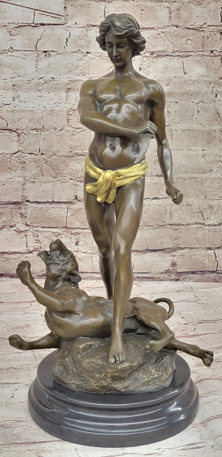 Handcrafted bronze sculpture SALE Leopard Killing Tarzan Young Patina Gold
