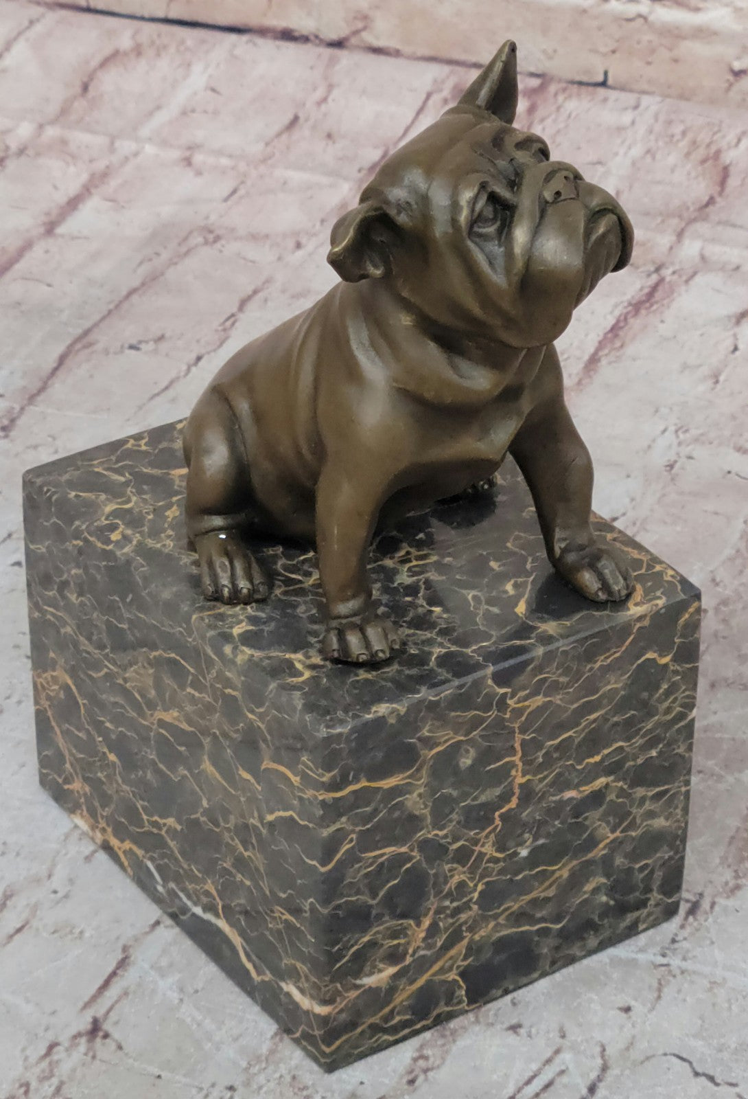 Handcrafted bronze sculpture SALE Base Marble Animal Dog Bulldog English 15Lbs