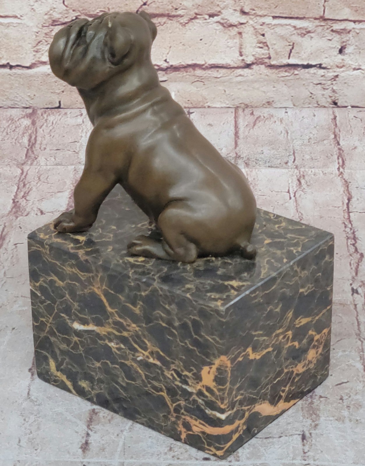 Handcrafted bronze sculpture SALE Base Marble Animal Dog Bulldog English 15Lbs