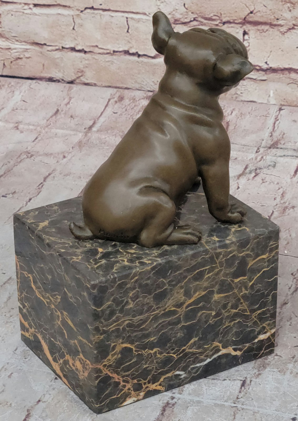Handcrafted bronze sculpture SALE Base Marble Animal Dog Bulldog English 15Lbs