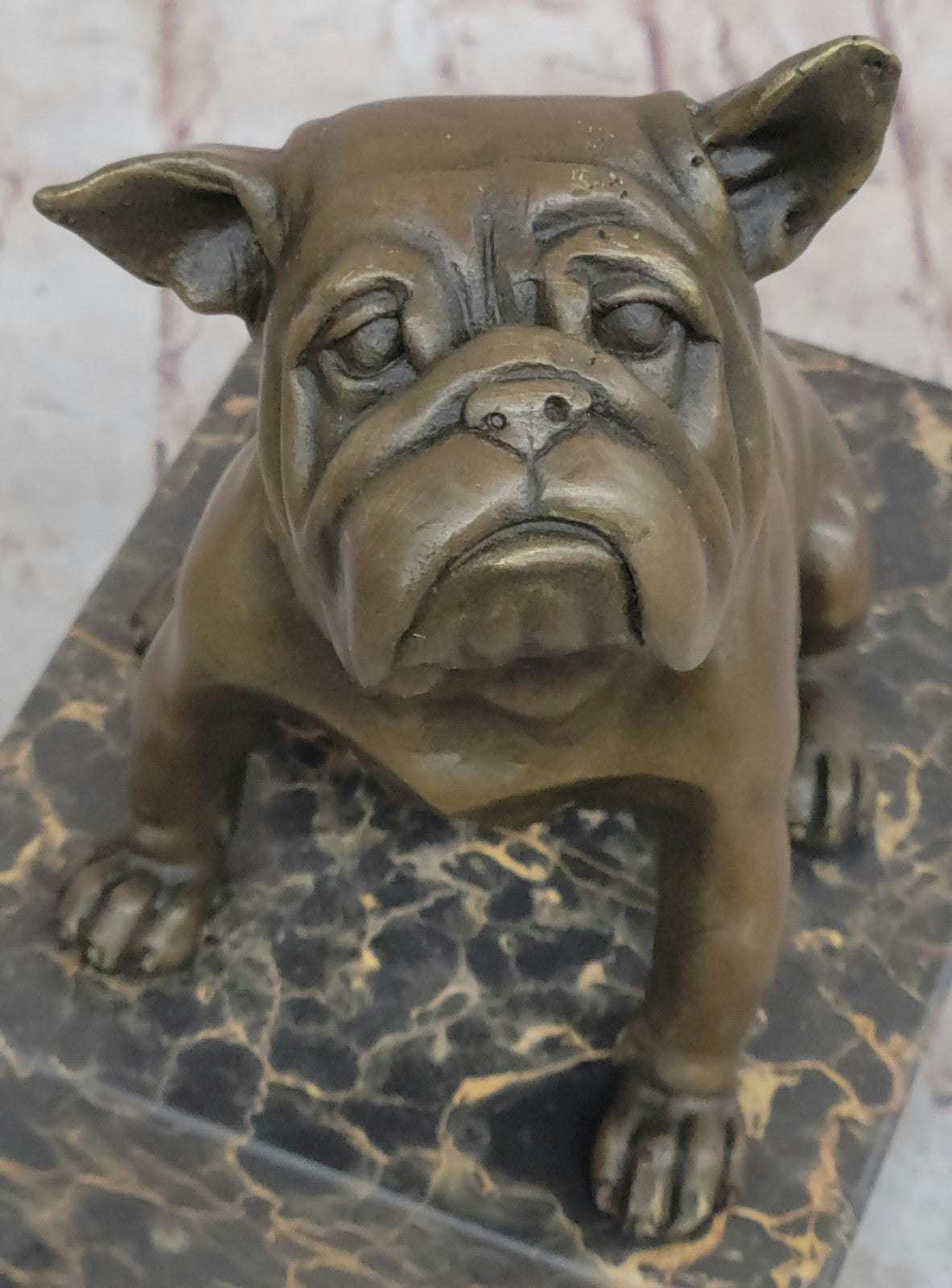 Handcrafted bronze sculpture SALE Base Marble Animal Dog Bulldog English 15Lbs