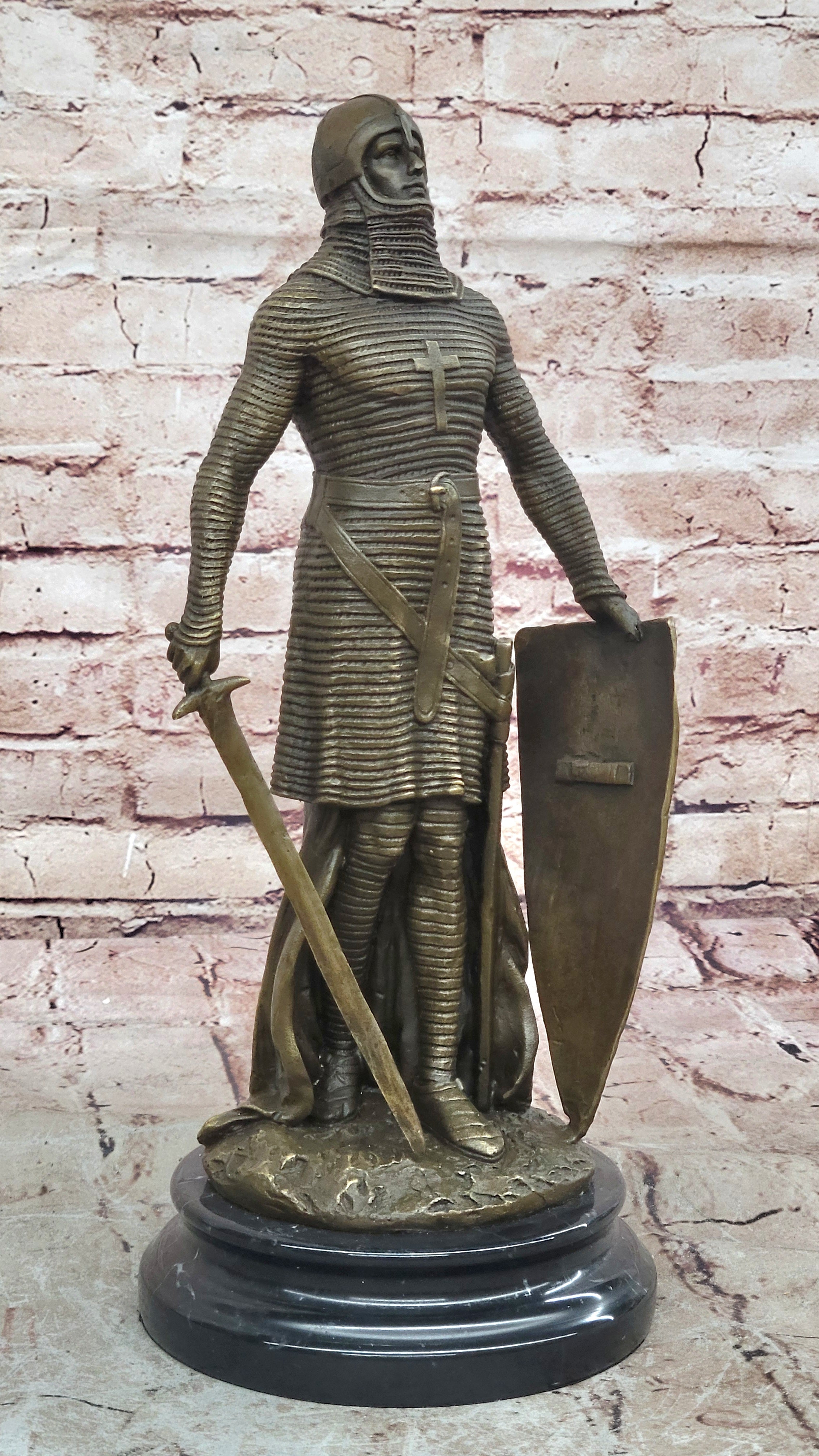 Medieval Knight on Horse Statue 100% Pure Hand Made Bronze Hot Cast Sculpture NR