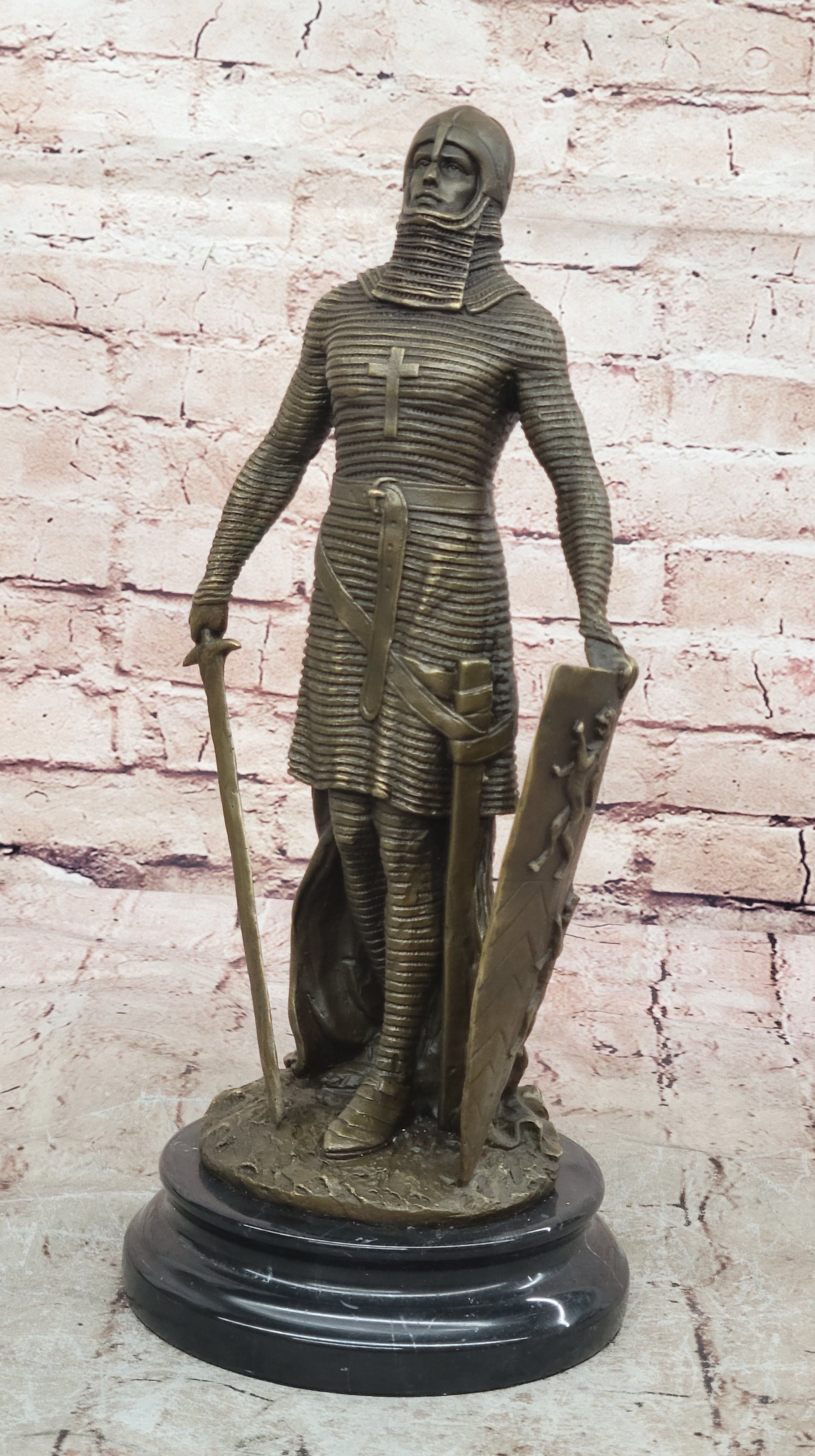 Medieval Knight on Horse Statue 100% Pure Hand Made Bronze Hot Cast Sculpture NR