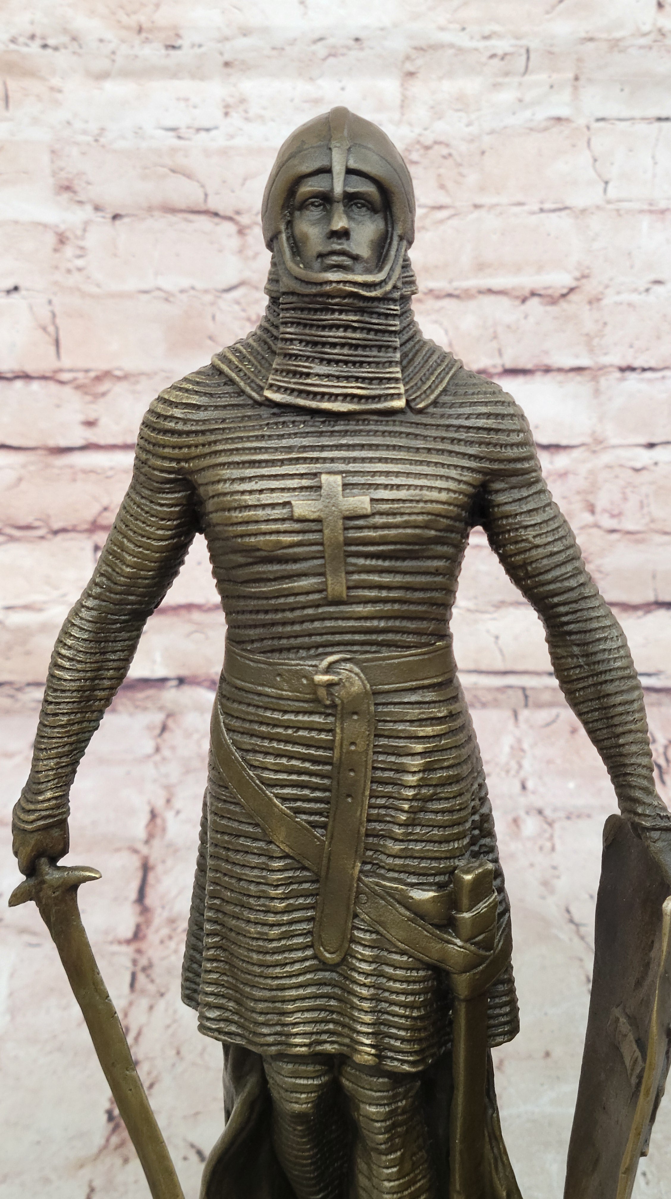 Medieval Knight on Horse Statue 100% Pure Hand Made Bronze Hot Cast Sculpture NR