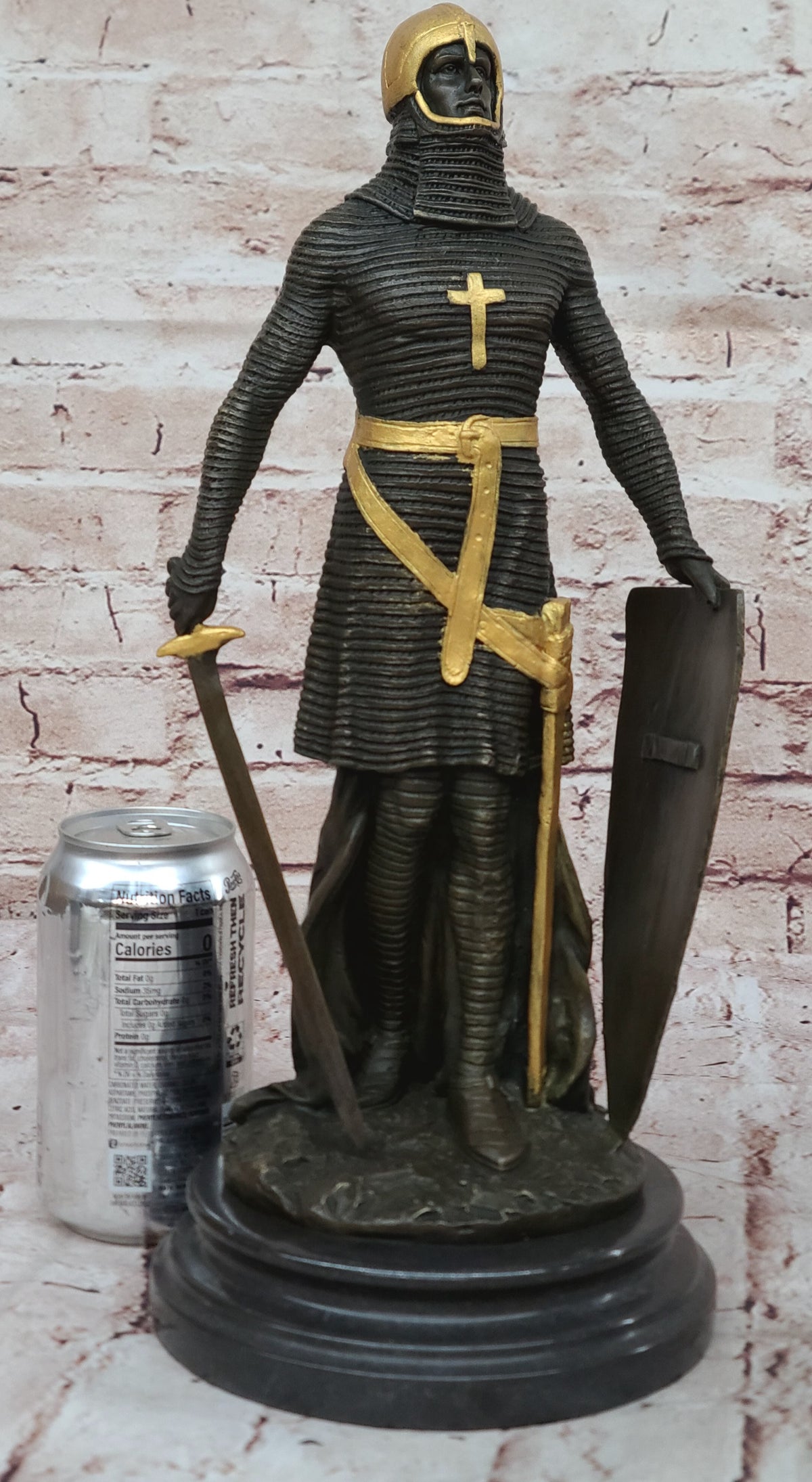Handcrafted bronze sculpture SALE Art Warrior Knight Armor Base Marble Figurine