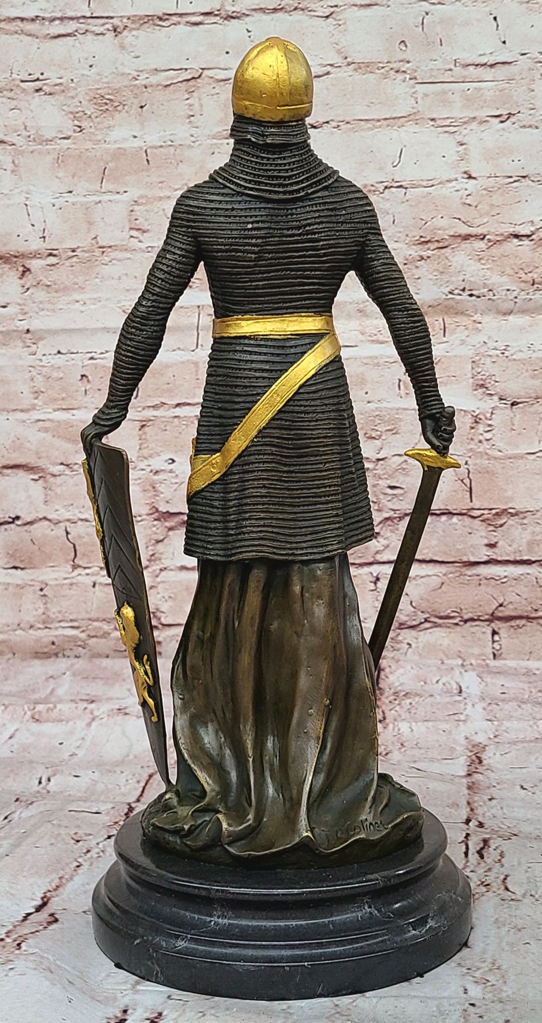 Handcrafted bronze sculpture SALE Art Warrior Knight Armor Base Marble Figurine