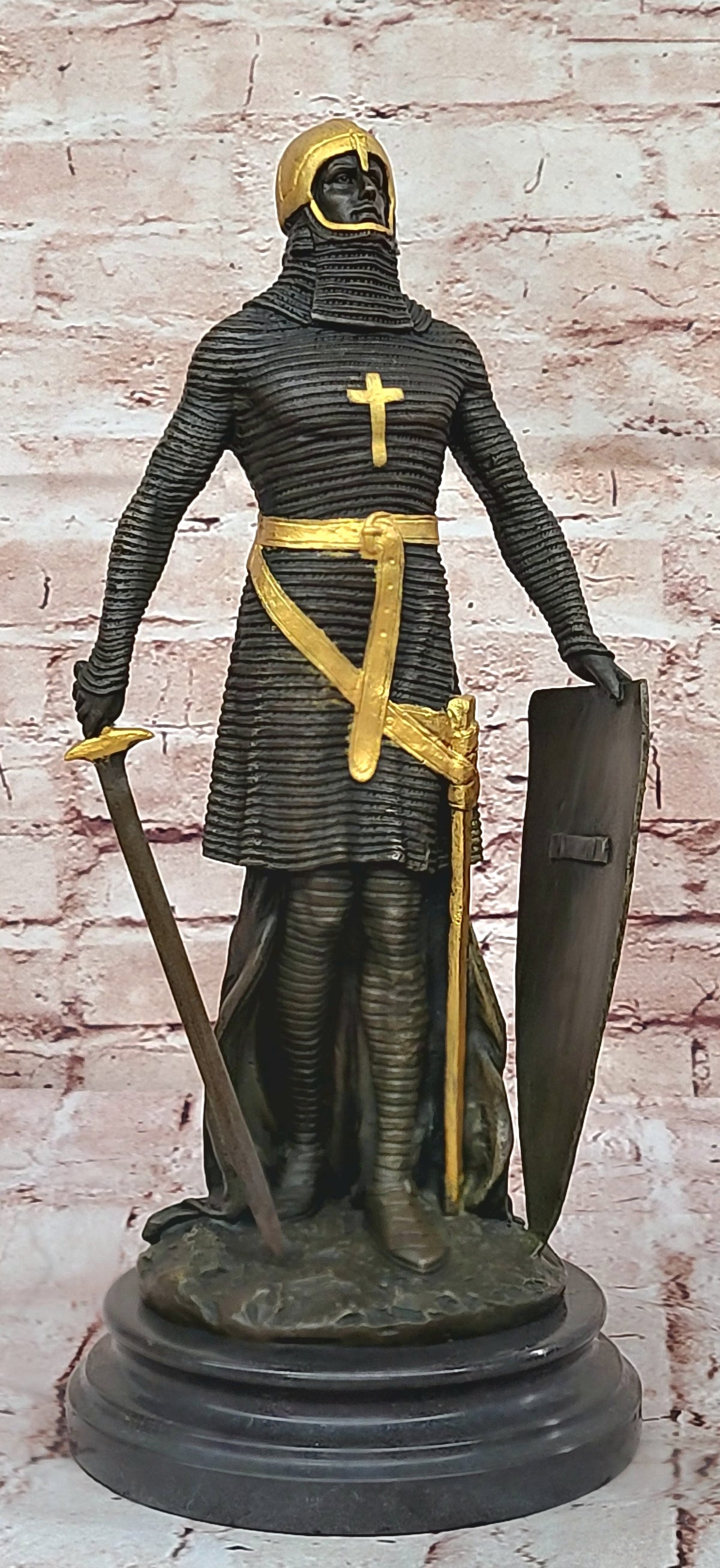 Handcrafted bronze sculpture SALE Art Warrior Knight Armor Base Marble Figurine