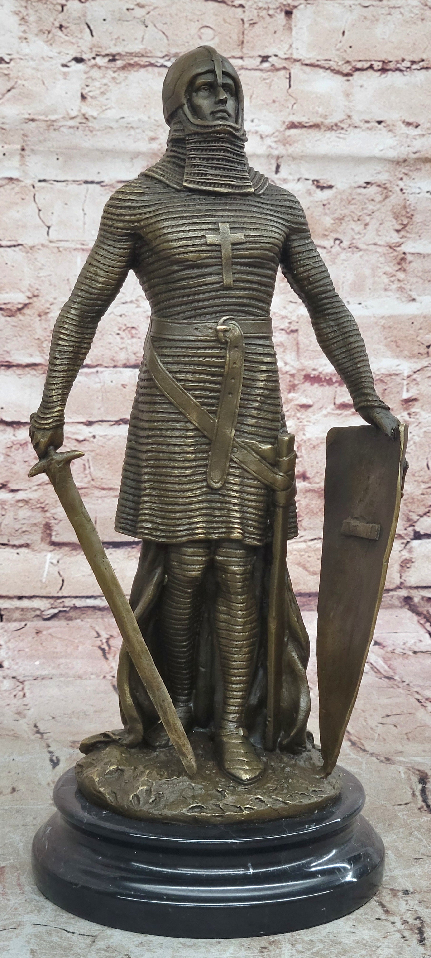 Medieval Knight on Horse Statue 100% Pure Hand Made Bronze Hot Cast Sculpture NR