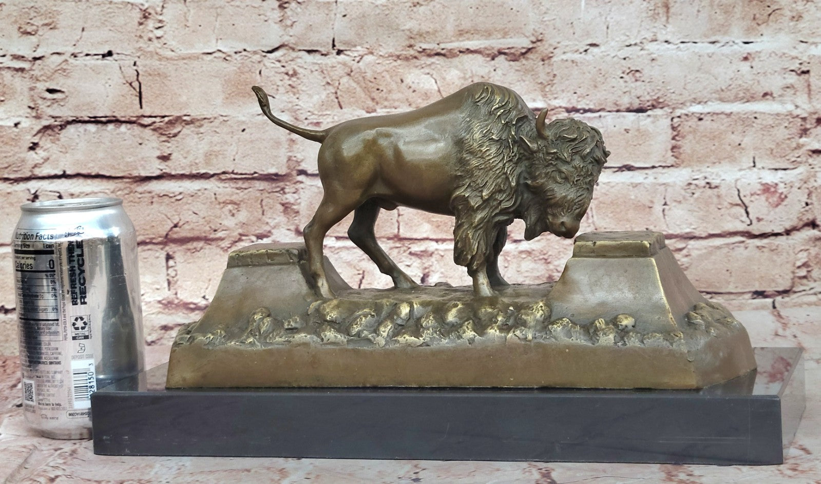 Large American Buffalo Bison Art Deco Sculpture Marble Base Figurine Figure SALE