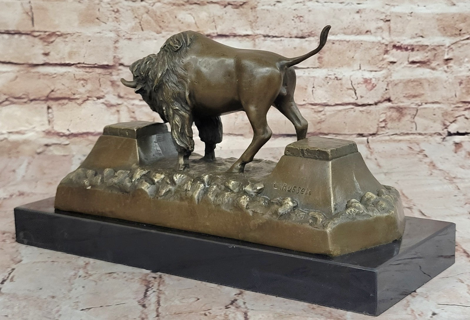 Large American Buffalo Bison Art Deco Sculpture Marble Base Figurine Figure SALE