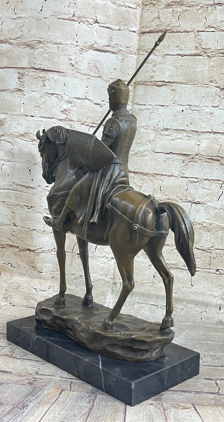 Rare Bronze Metal Statue Marble Base Medieval Middle Ages Knight Guard Battle
