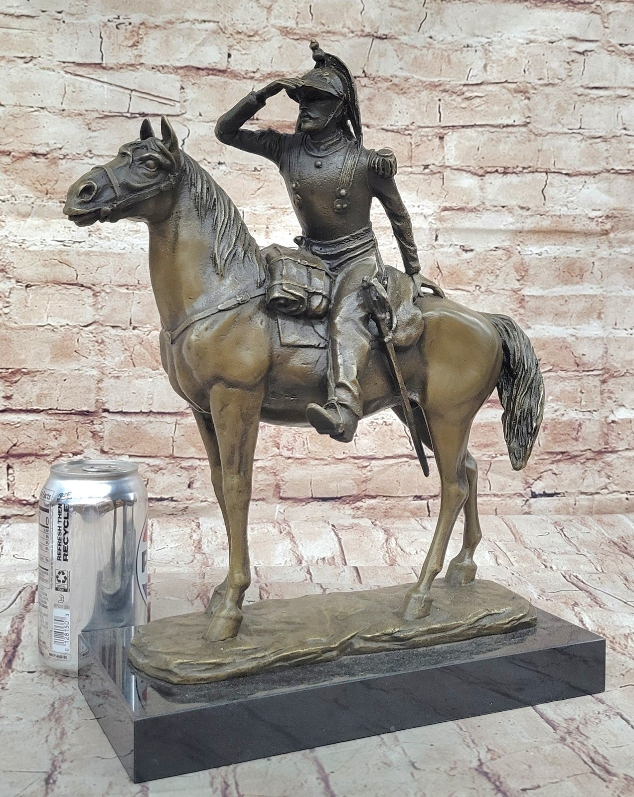 Bronze Sculpture French Cavalryman From Napoleon Army Riding Horse Detailed Stat