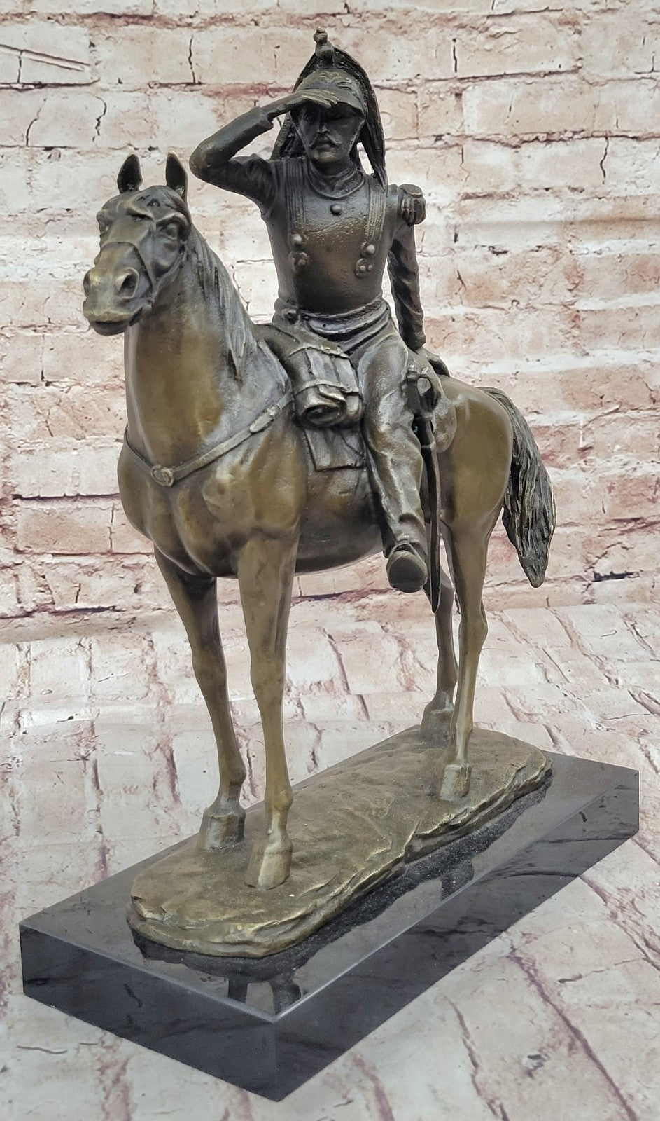 Bronze Sculpture French Cavalryman From Napoleon Army Riding Horse Detailed Stat
