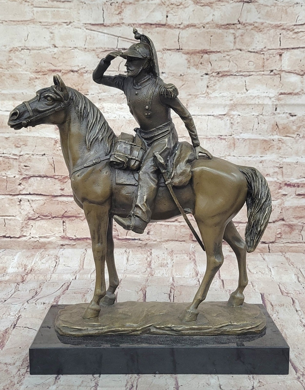 Bronze Sculpture French Cavalryman From Napoleon Army Riding Horse Detailed Stat
