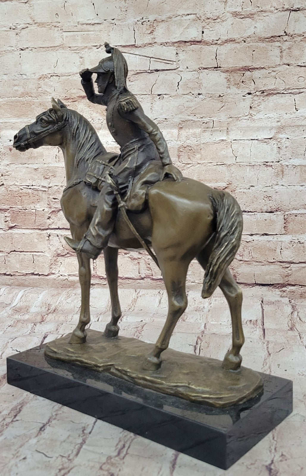 Bronze Sculpture French Cavalryman From Napoleon Army Riding Horse Detailed Stat