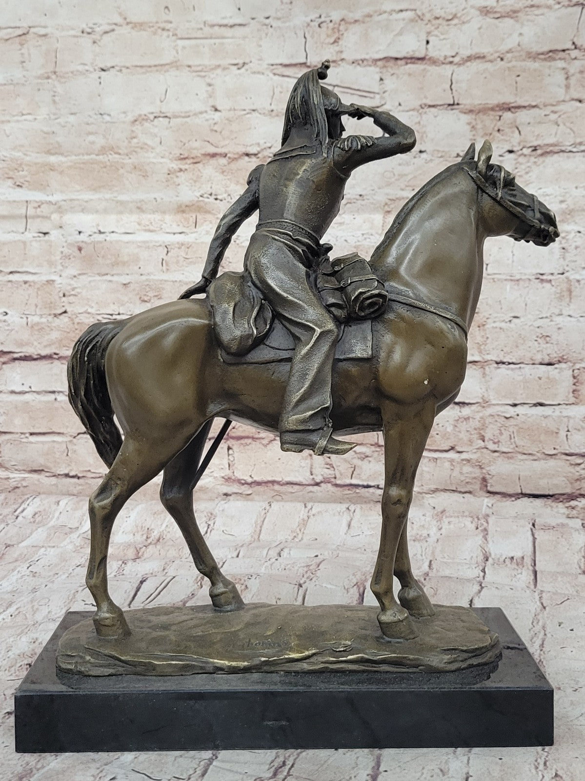 Bronze Sculpture French Cavalryman From Napoleon Army Riding Horse Detailed Stat