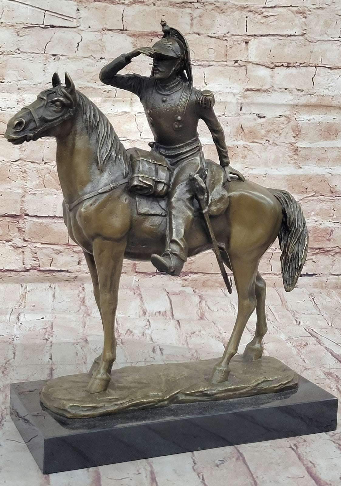 Bronze Sculpture French Cavalryman From Napoleon Army Riding Horse Detailed Stat
