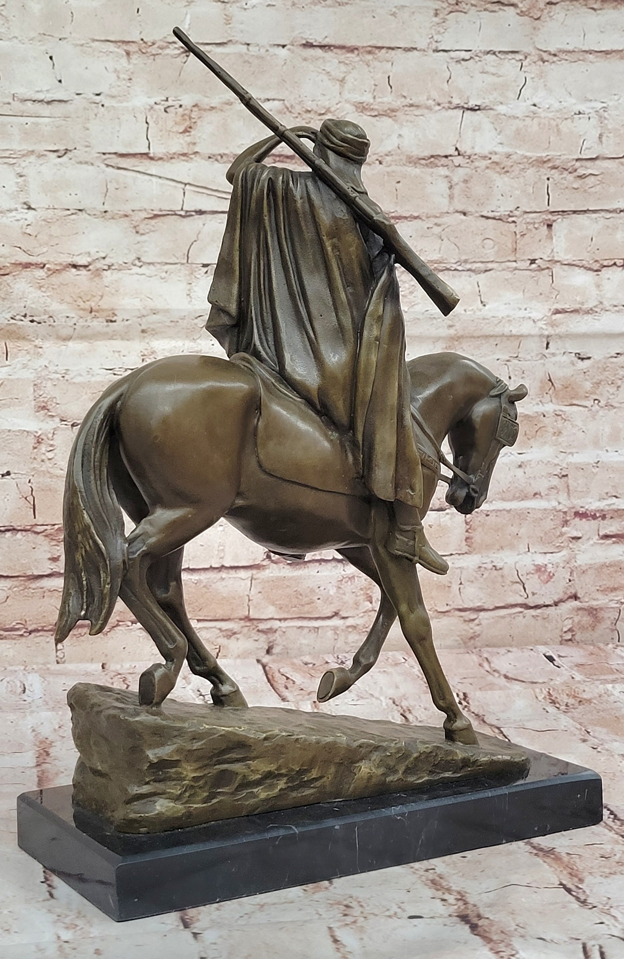 Art Deco Hot Cast Middle Eastern Man Riding Horse Bronze Masterpiece Figurine