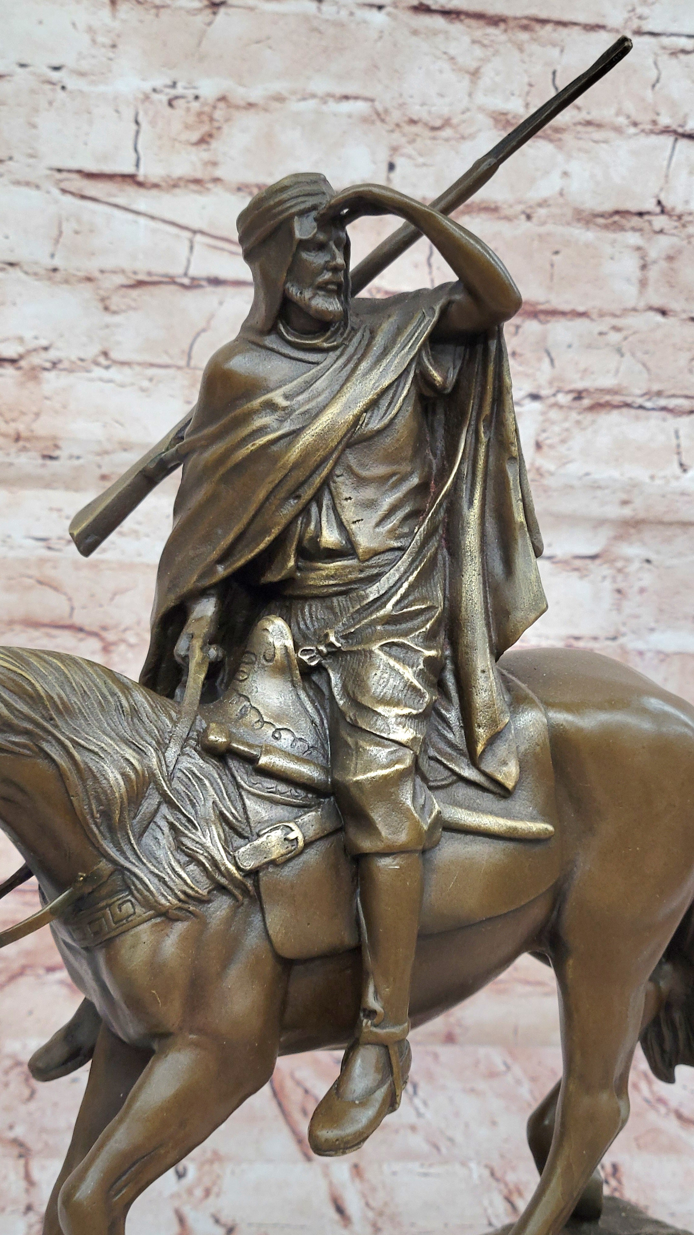 Art Deco Hot Cast Middle Eastern Man Riding Horse Bronze Masterpiece Figurine