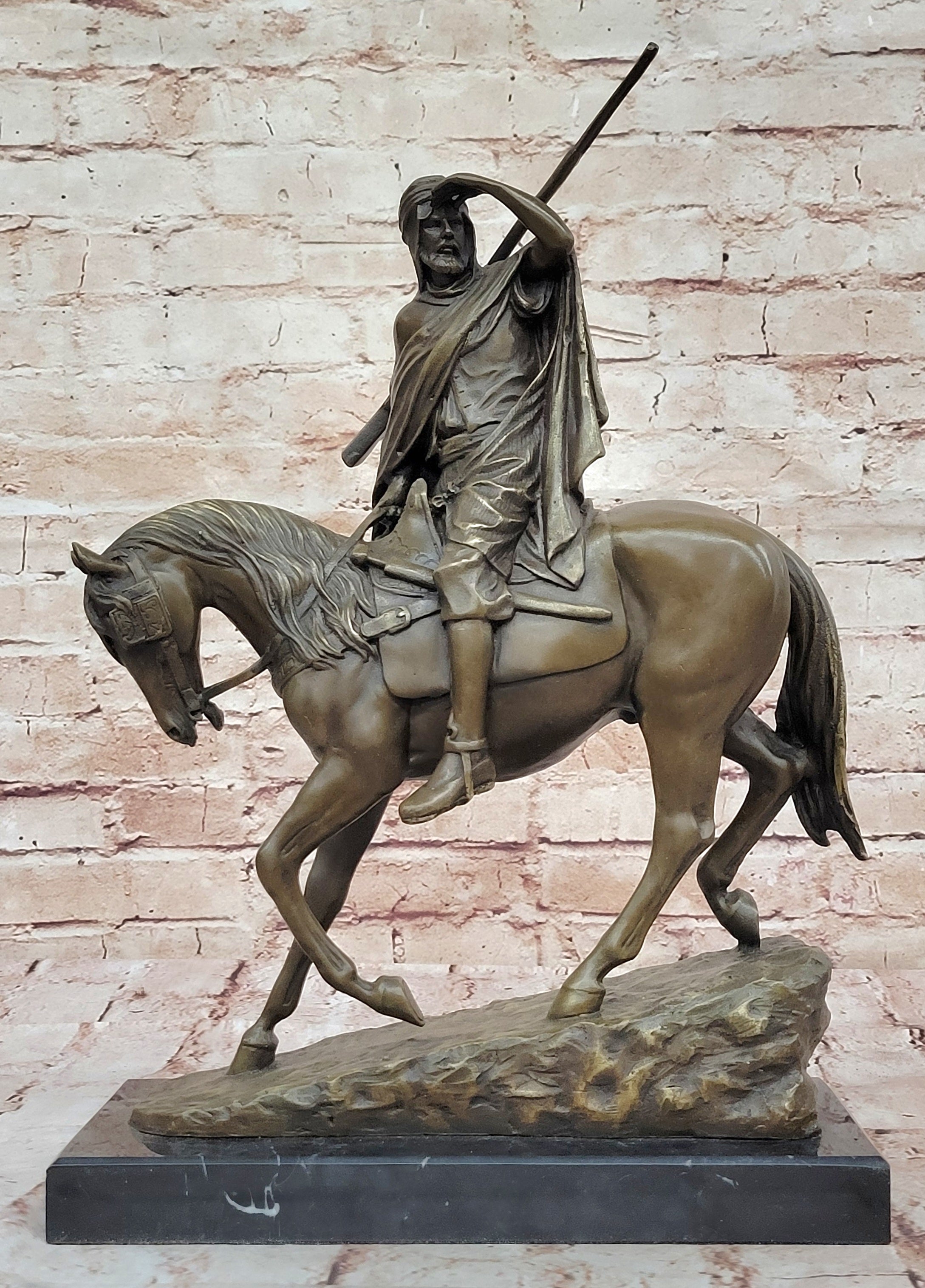 Art Deco Hot Cast Middle Eastern Man Riding Horse Bronze Masterpiece Figurine