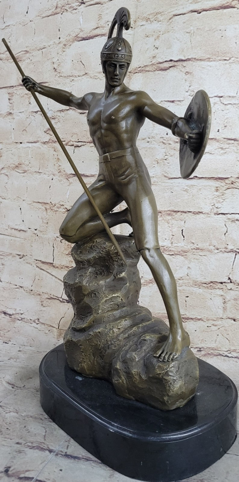 16" Western Art Bronze Statue Famous Roman warrior shield Statue Sculpture Sale