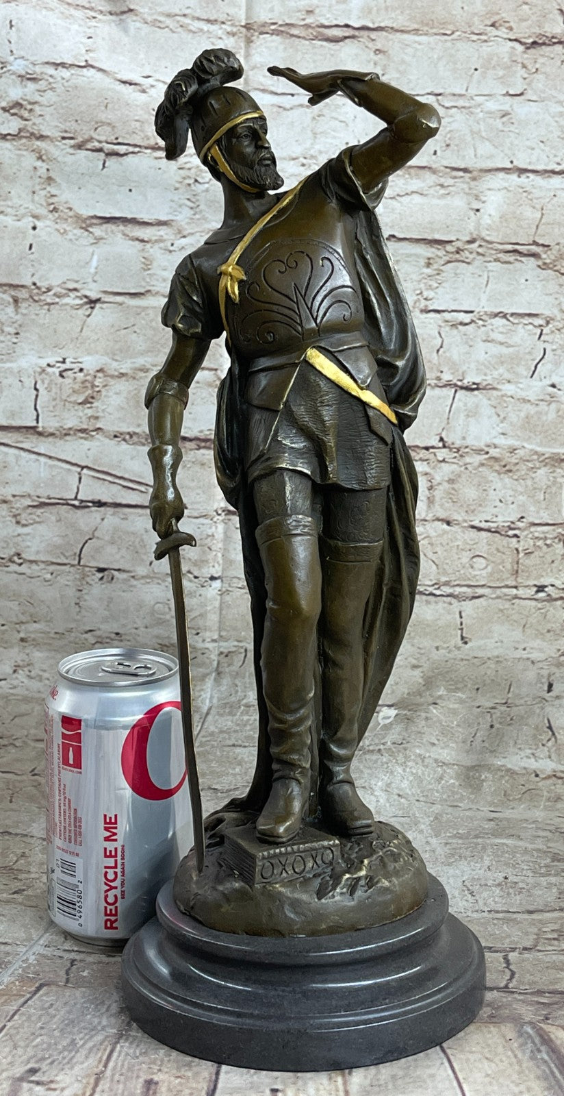 Art Decor Classic Roman Greek Warrior Bronze Sculpture Gold Accent Patina