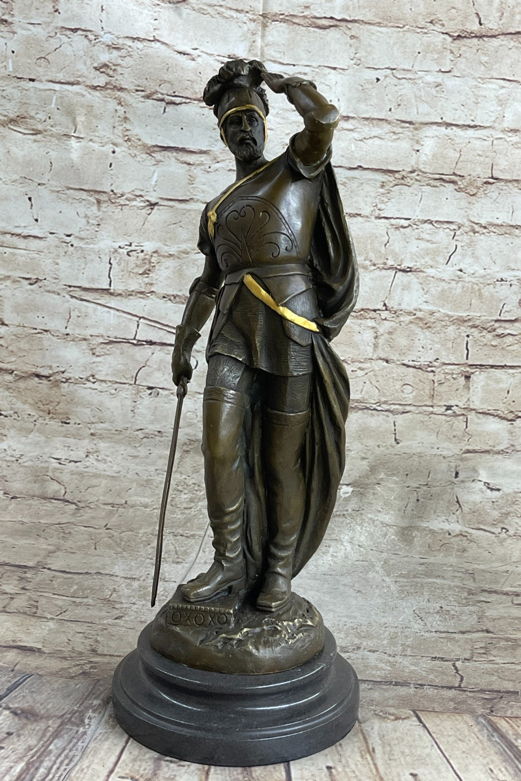 Art Decor Classic Roman Greek Warrior Bronze Sculpture Gold Accent Patina