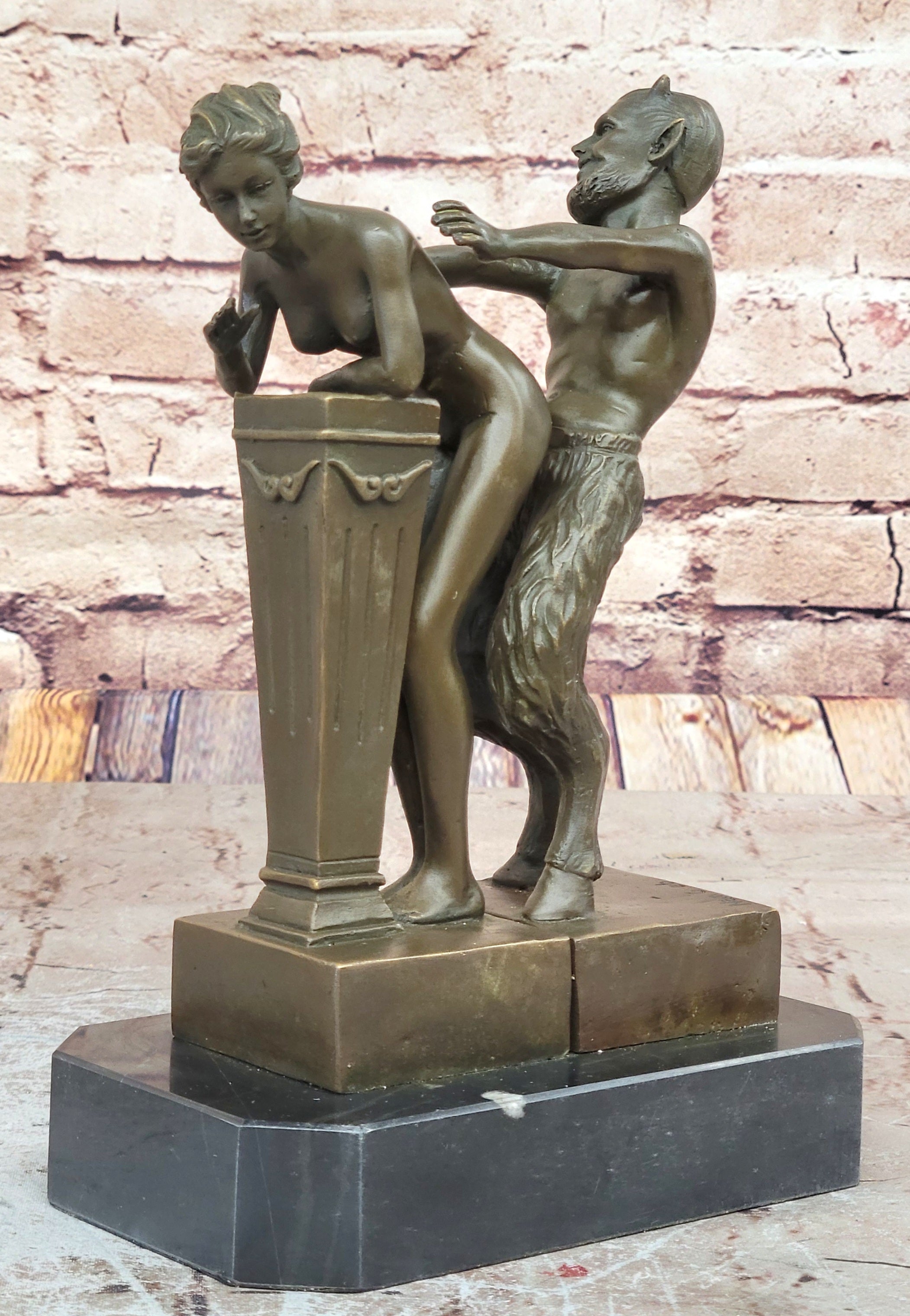 Signed Satyr and Nymph Bergman Nude Bronze Sculpture