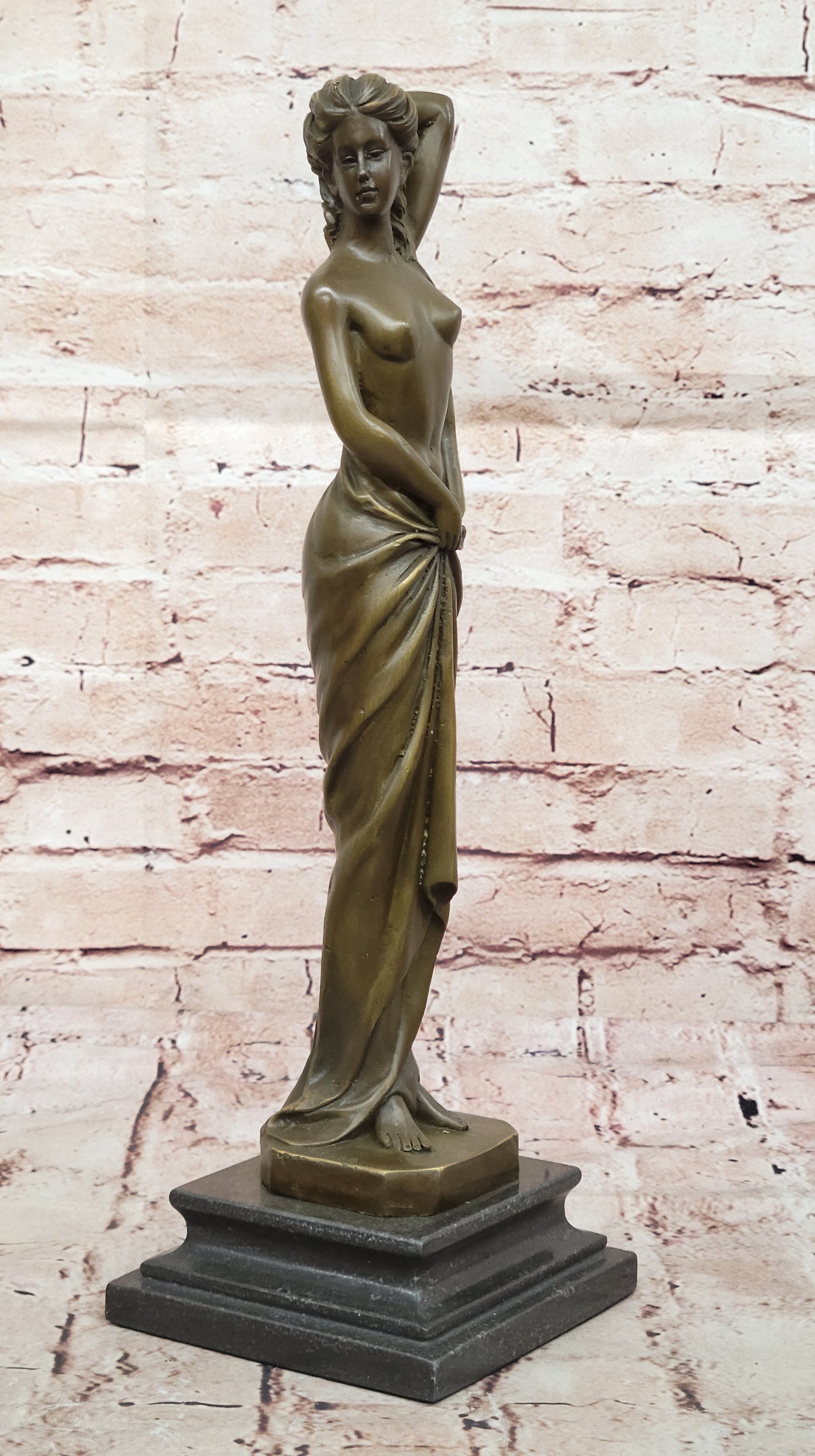 Erotic Nude Real Bronze Sculpture Statue Sexy Girl Holding Up Her Dress Décor
