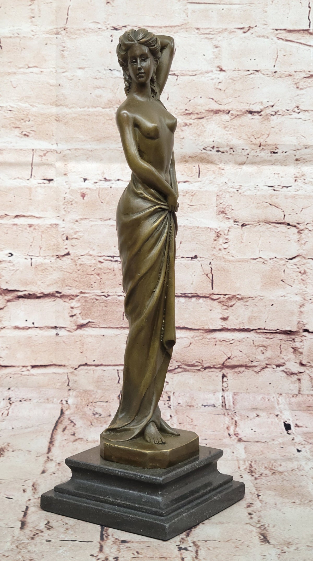 Erotic Nude Real Bronze Sculpture Statue Sexy Girl Holding Up Her Dress Décor