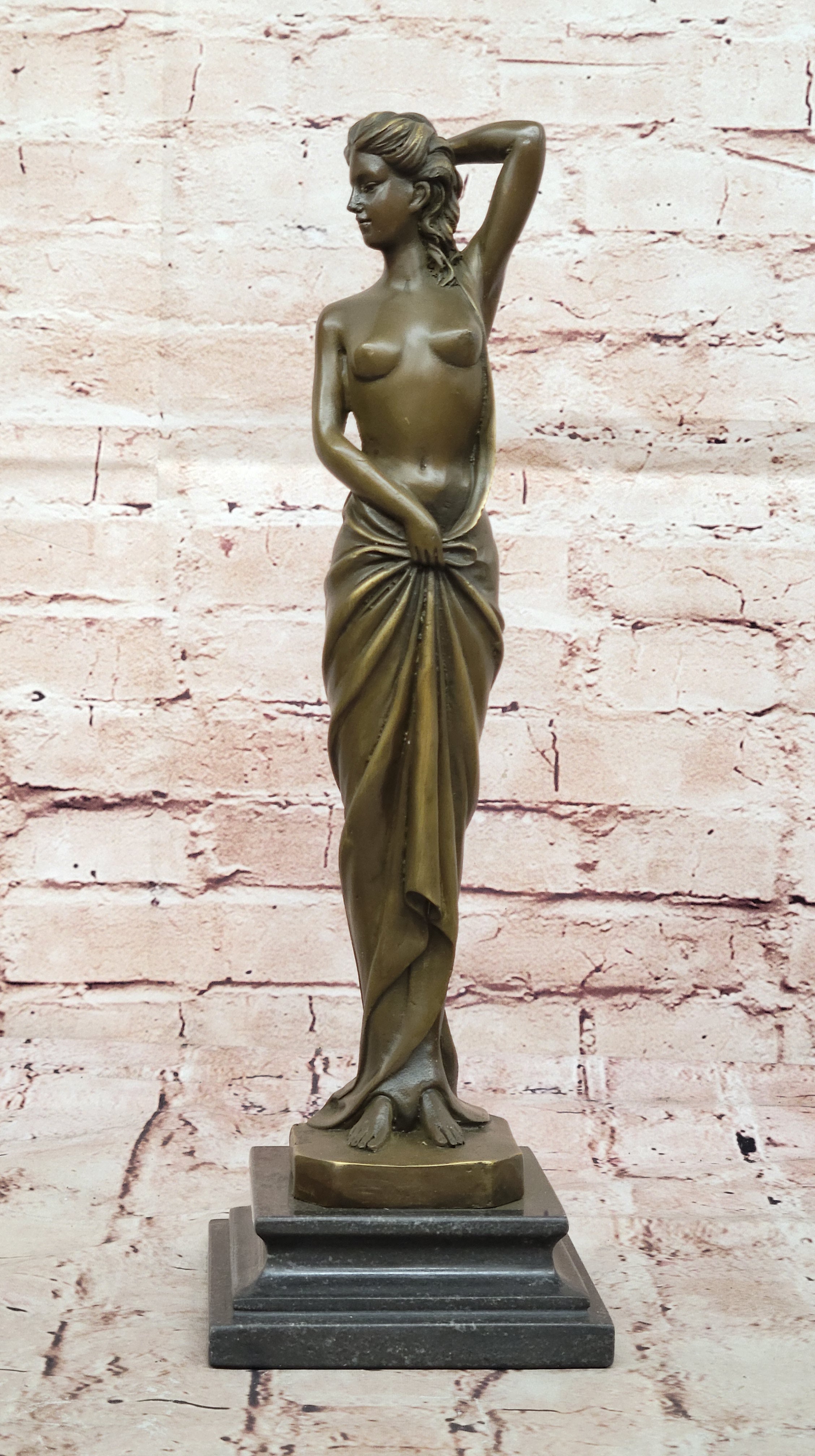 Erotic Nude Real Bronze Sculpture Statue Sexy Girl Holding Up Her Dress Décor