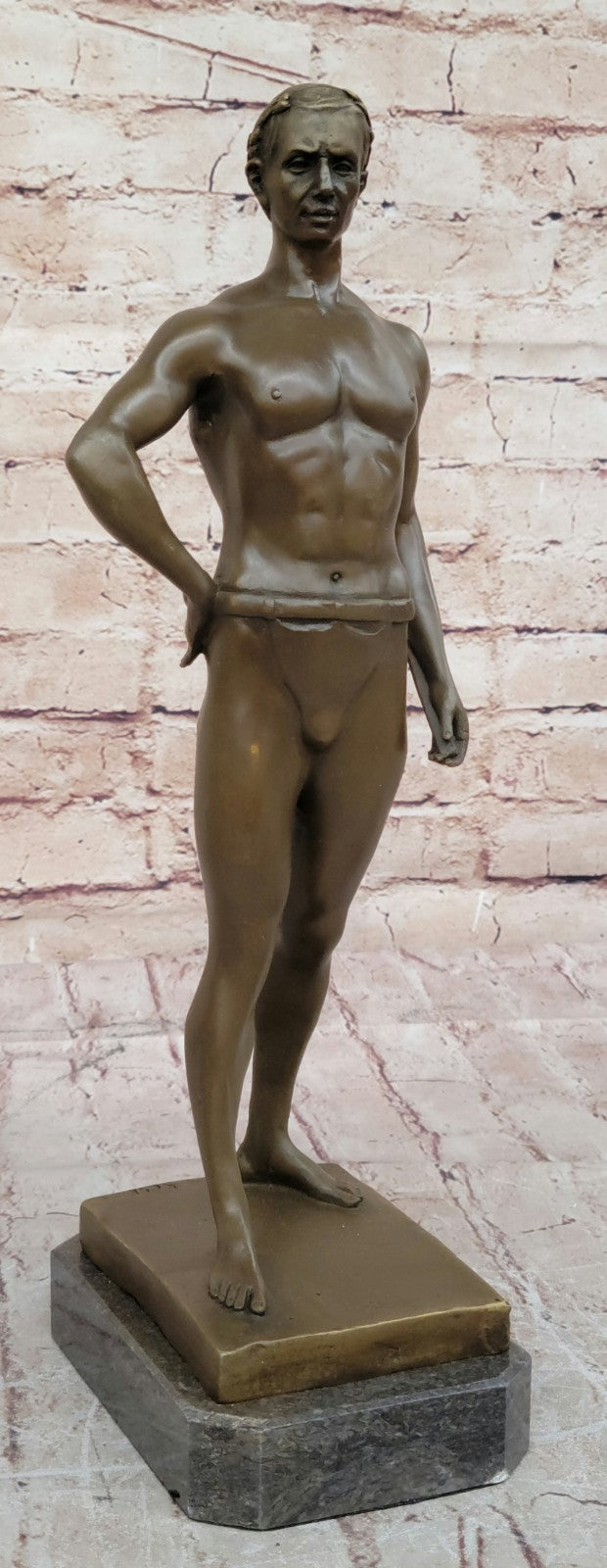 Handcrafted bronze sculpture SALE Bas Marble God Roman Athletic Original Signed