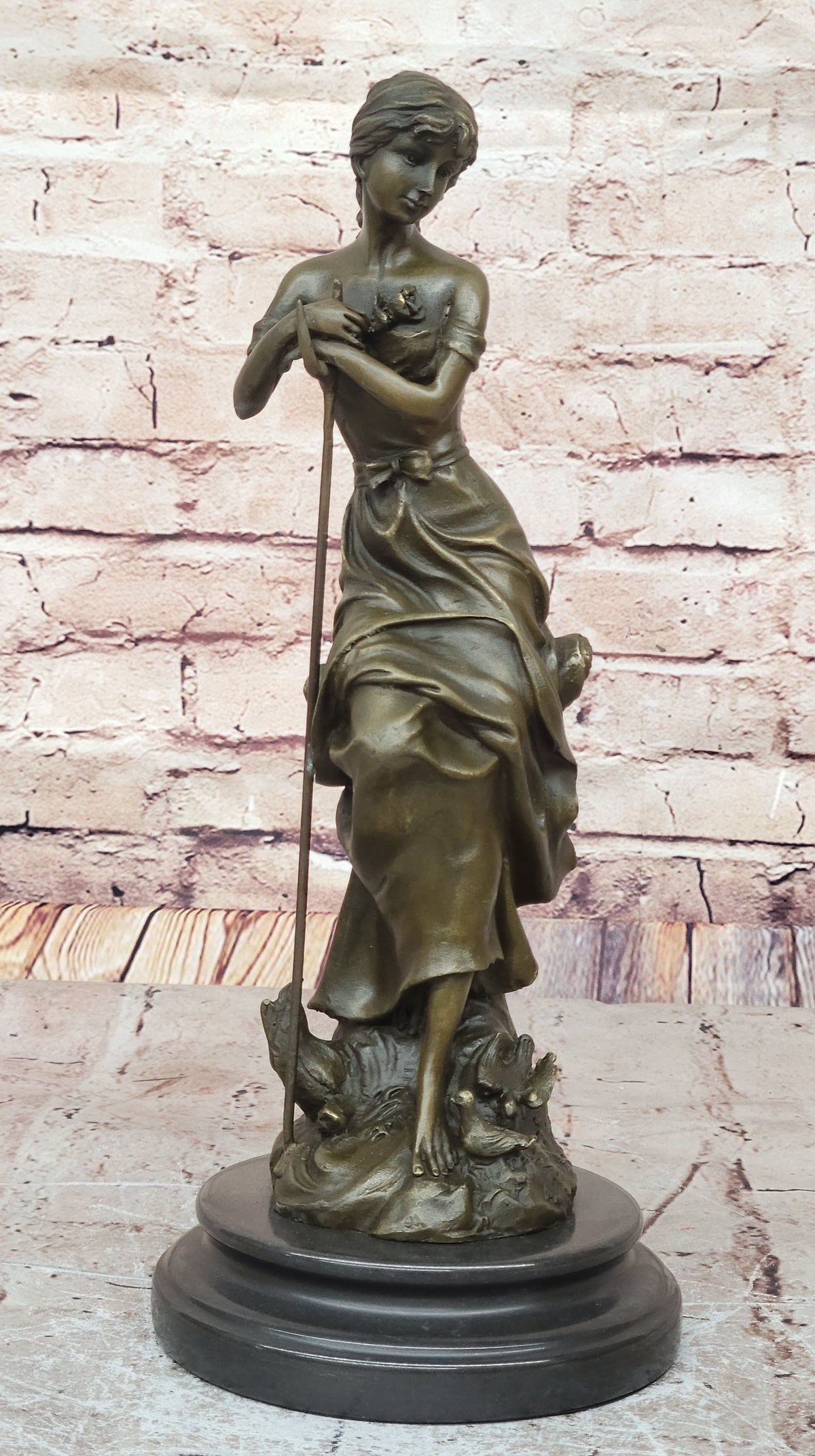 Gift Nouveau Signed Moreau Great Detail 100% Real Bronze Sculpture Marble Statue
