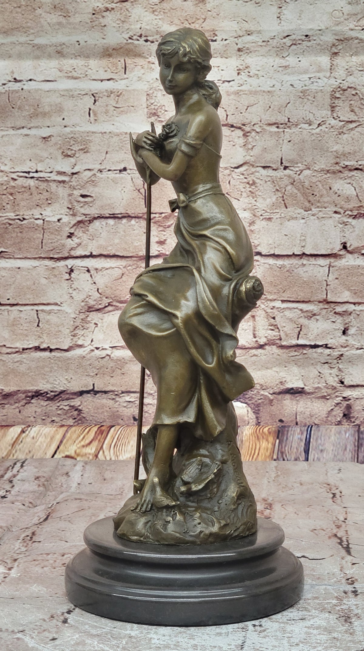 Gift Nouveau Signed Moreau Great Detail 100% Real Bronze Sculpture Marble Statue